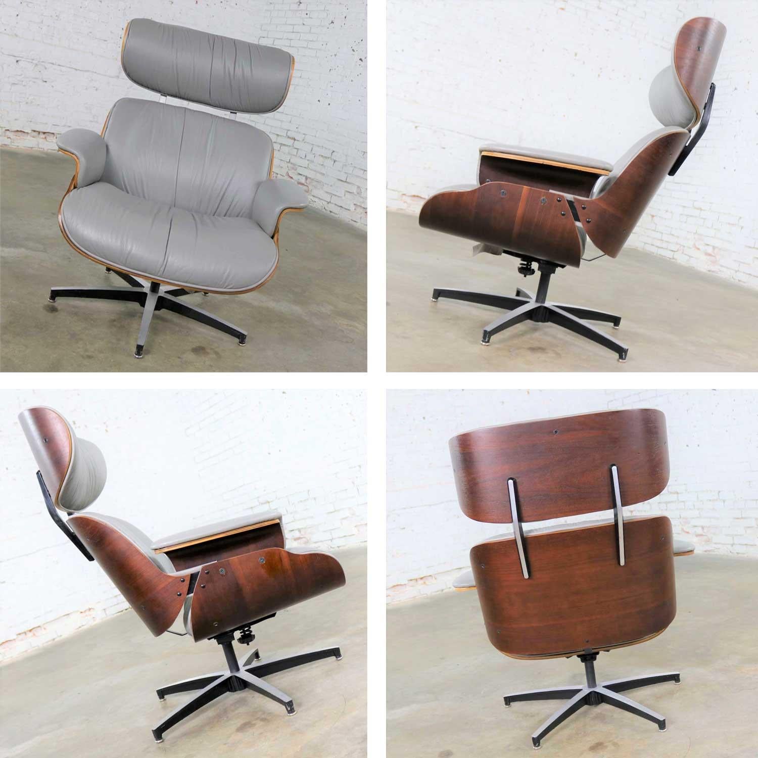 Midcentury Modern Plycraft Lounge Chair and Ottoman in Gray and Walnut 5