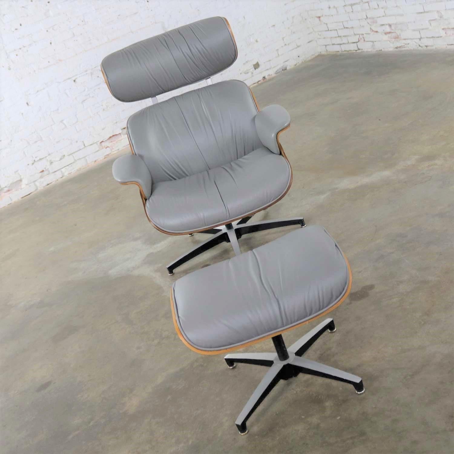 American Midcentury Modern Plycraft Lounge Chair and Ottoman in Gray and Walnut