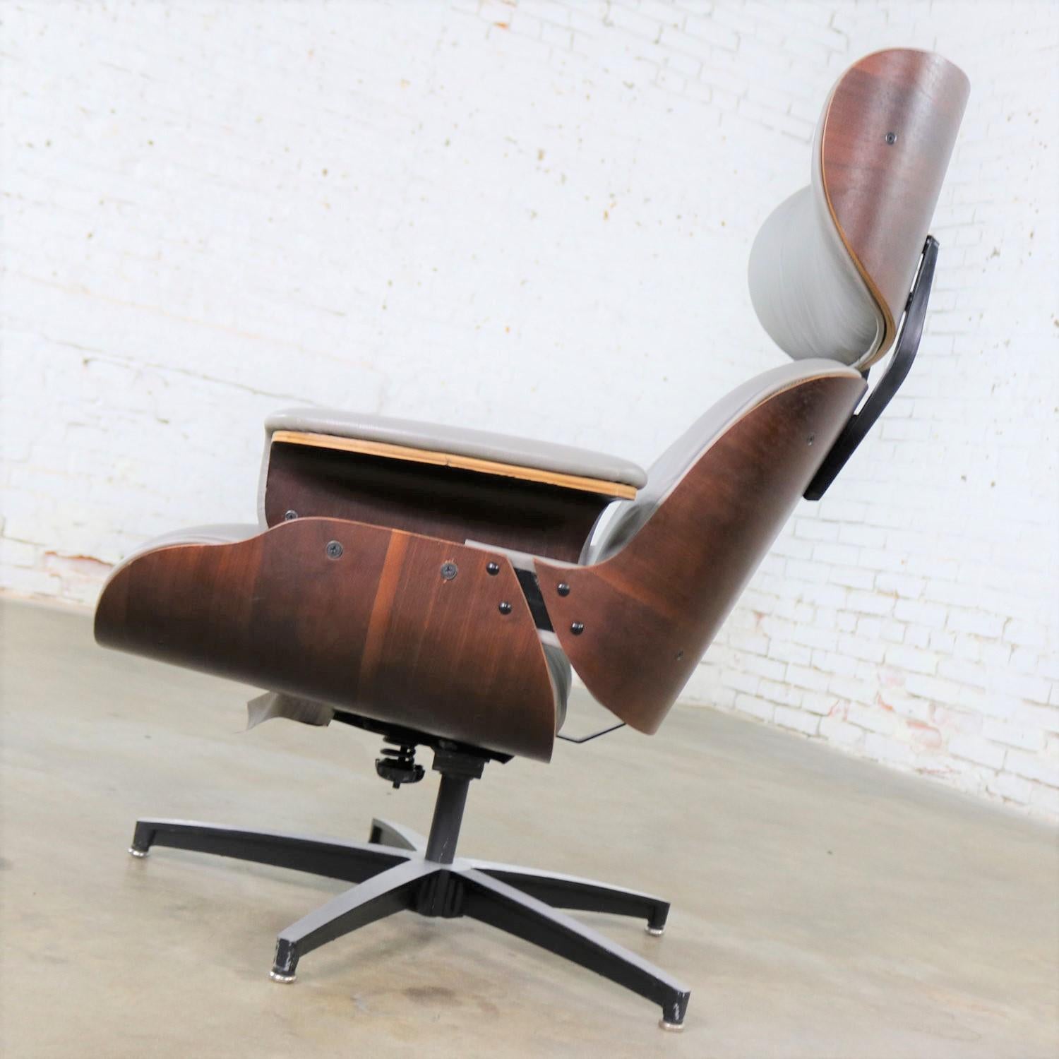 Midcentury Modern Plycraft Lounge Chair and Ottoman in Gray and Walnut 1