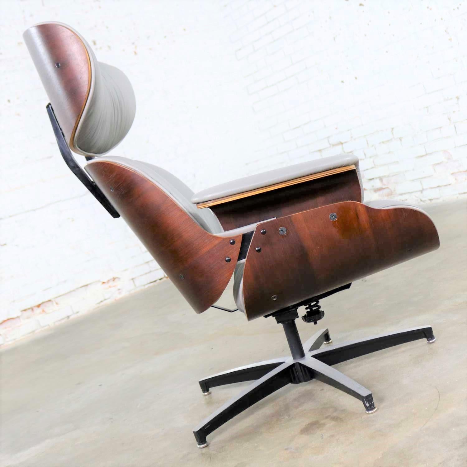 Midcentury Modern Plycraft Lounge Chair and Ottoman in Gray and Walnut 2