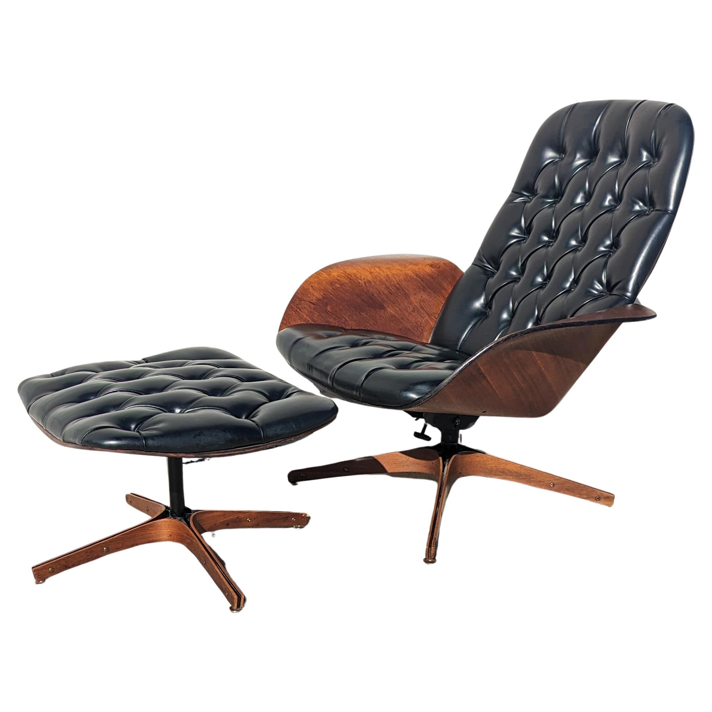 Plycraft Mulhauser Mr Chair and Ottoman mi-siècle moderne 