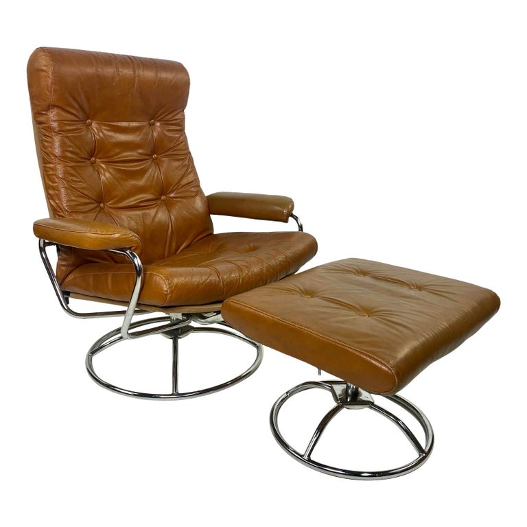 Mid Century Modern Plycraft Reclining, Leather Chair With Ottoman Mid Century