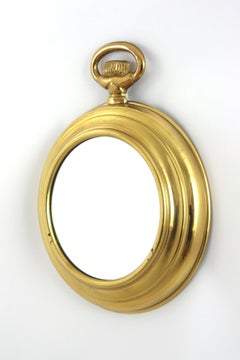 Mid-Century Modern Pocket Watch Wall Mirror in Brass, Medium Size, Italy 1950s