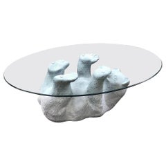 Mid-Century Modern Polar Bear Cub Cocktail Coffee Table Oval Glass Top