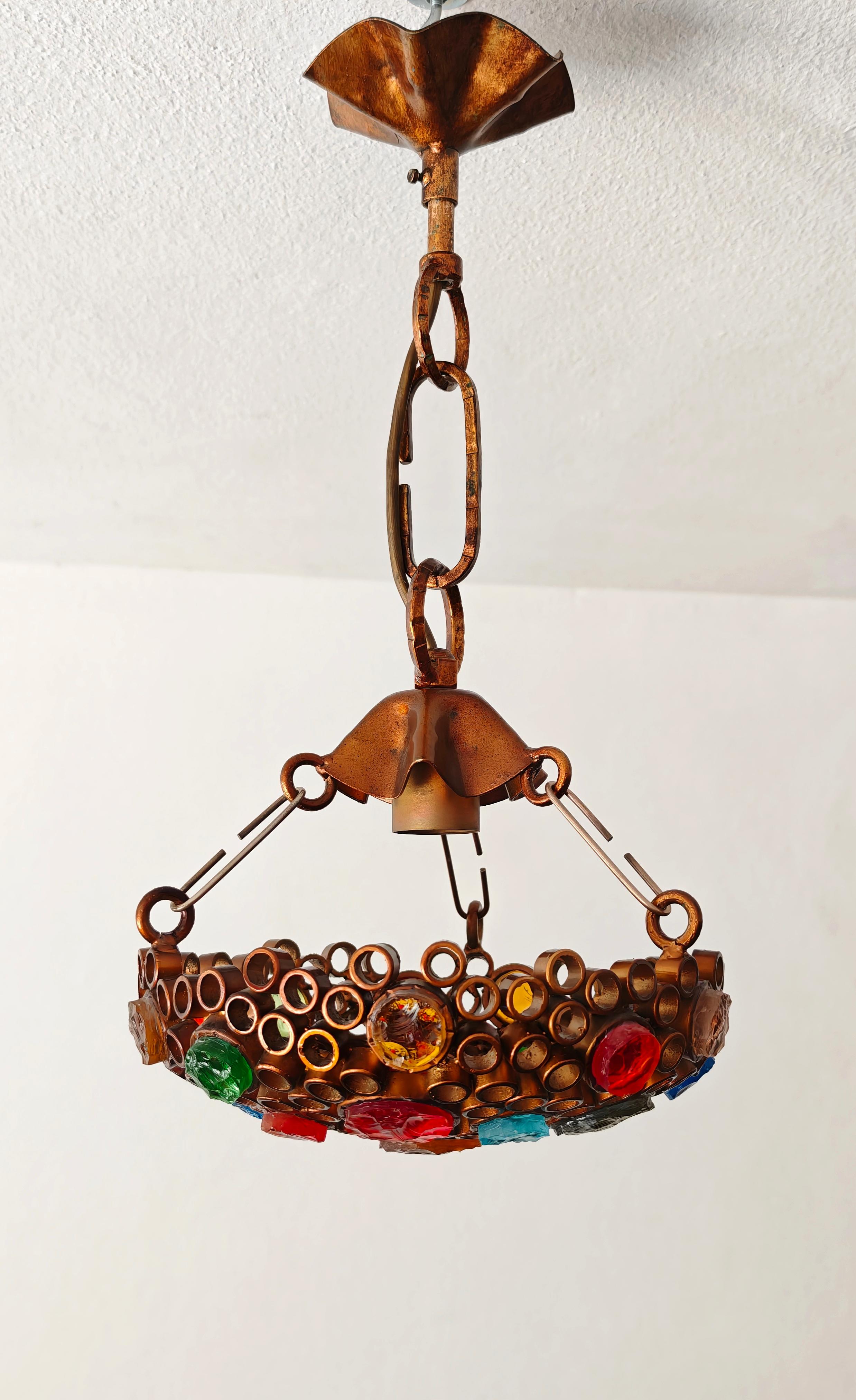 Lustre Poliarte du milieu du siècle dernier Fer et verre martelé Design/One Italie années 70 en vente 3
