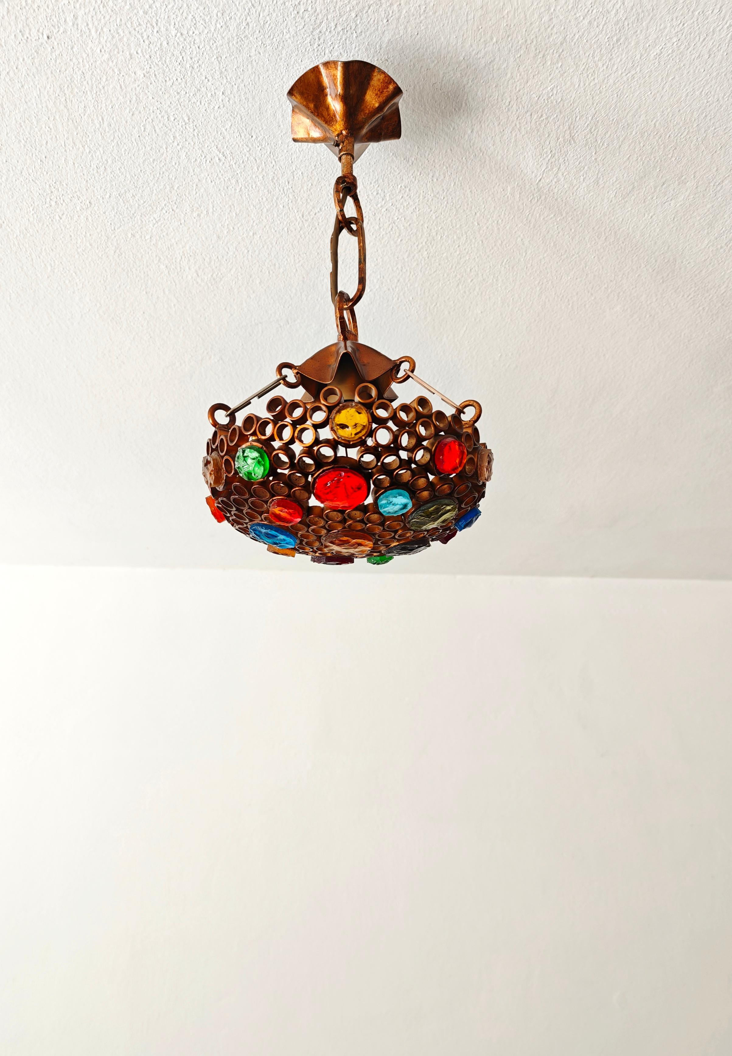 Lustre Poliarte du milieu du siècle dernier Fer et verre martelé Design/One Italie années 70 en vente 4