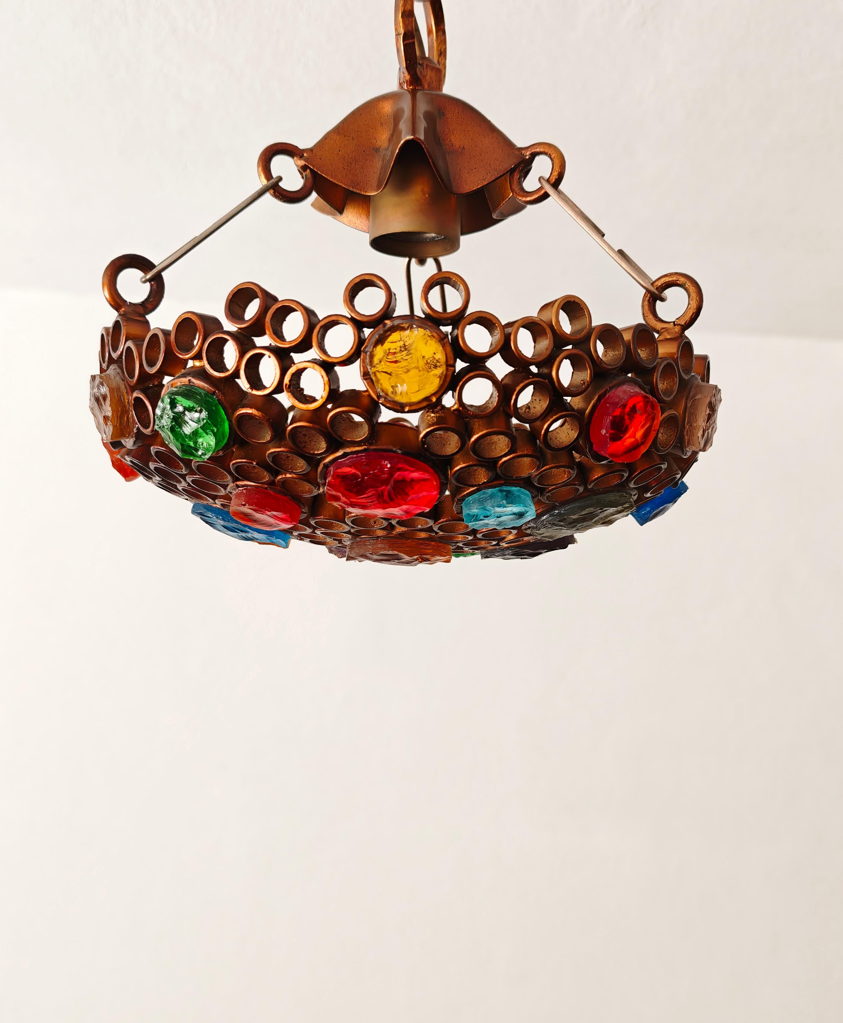 Lustre Poliarte du milieu du siècle dernier Fer et verre martelé Design/One Italie années 70 en vente 5