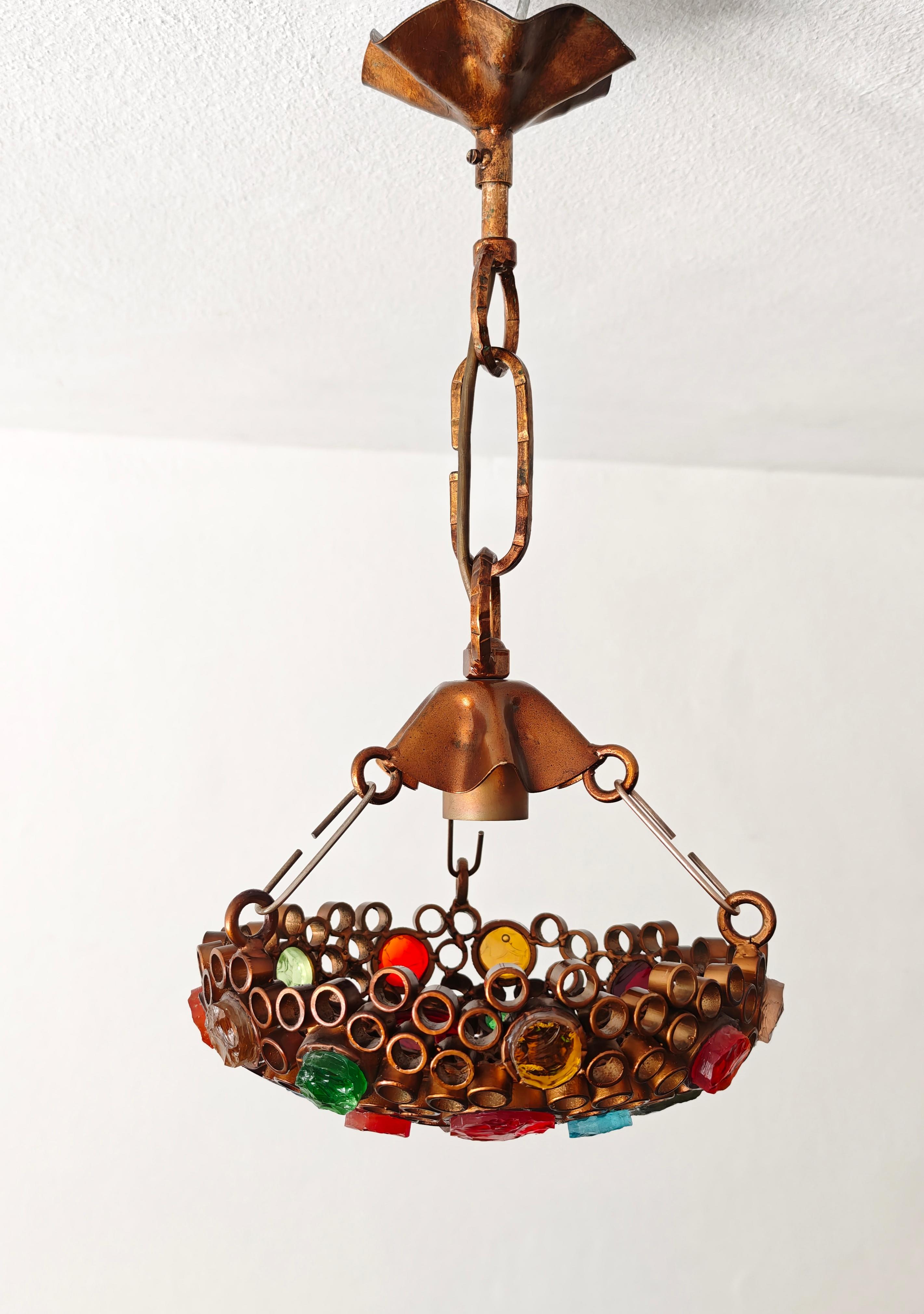 Lustre Poliarte du milieu du siècle dernier Fer et verre martelé Design/One Italie années 70 en vente 7