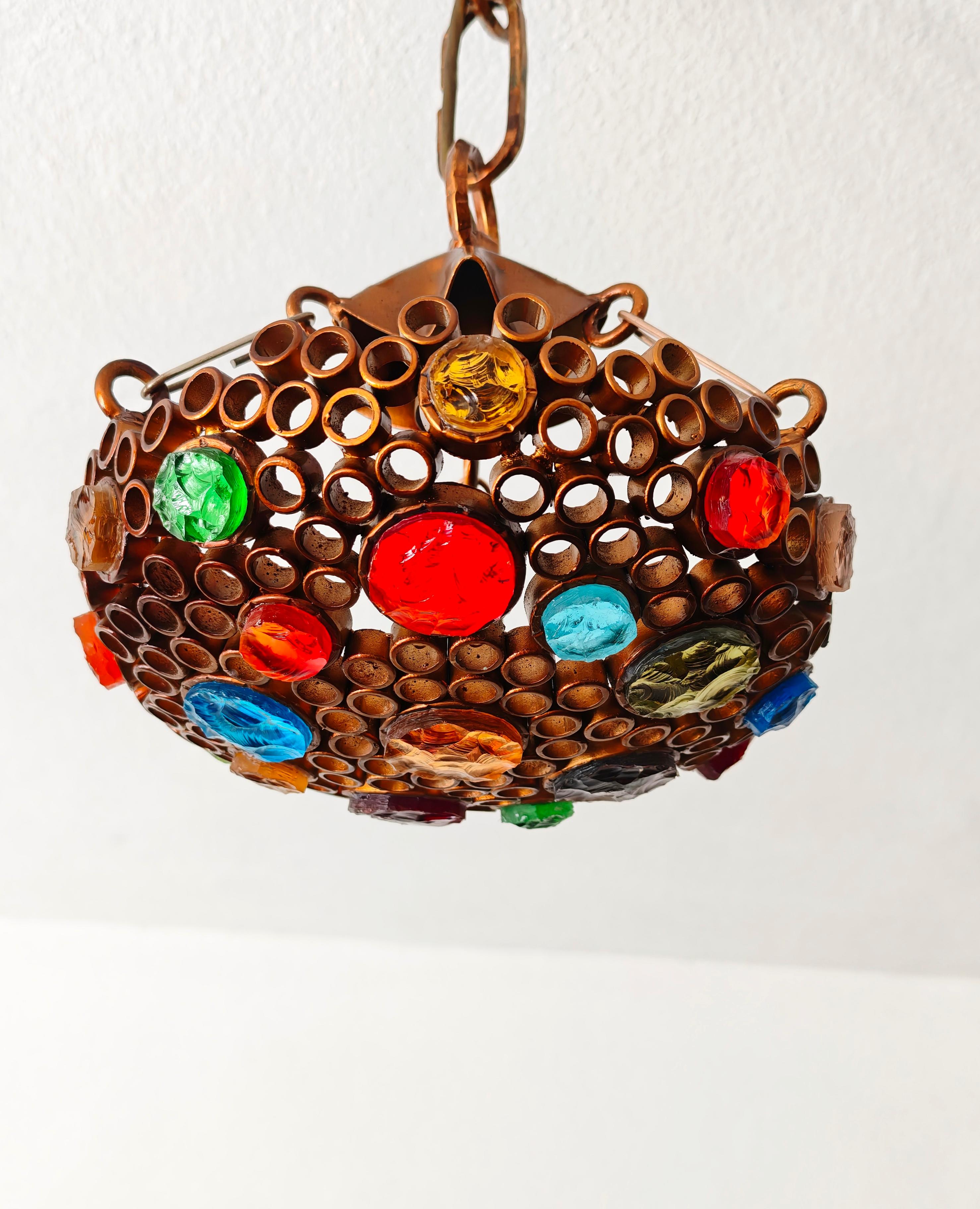 Lustre Poliarte du milieu du siècle dernier Fer et verre martelé Design/One Italie années 70 en vente 8