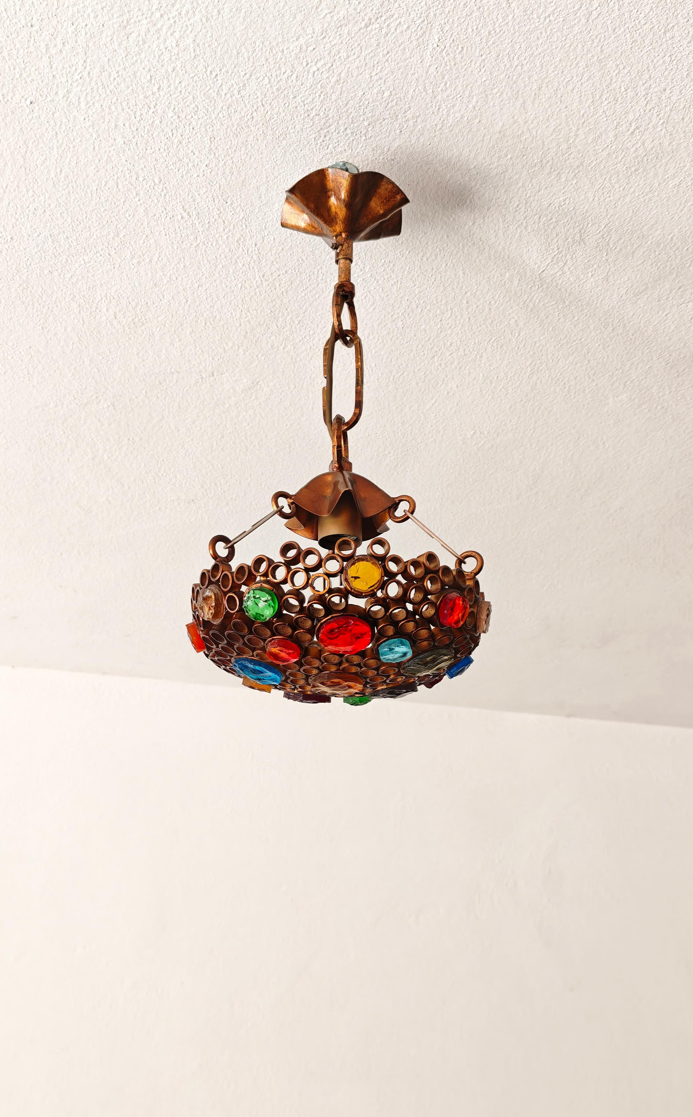 Lustre Poliarte du milieu du siècle dernier Fer et verre martelé Design/One Italie années 70 en vente 9