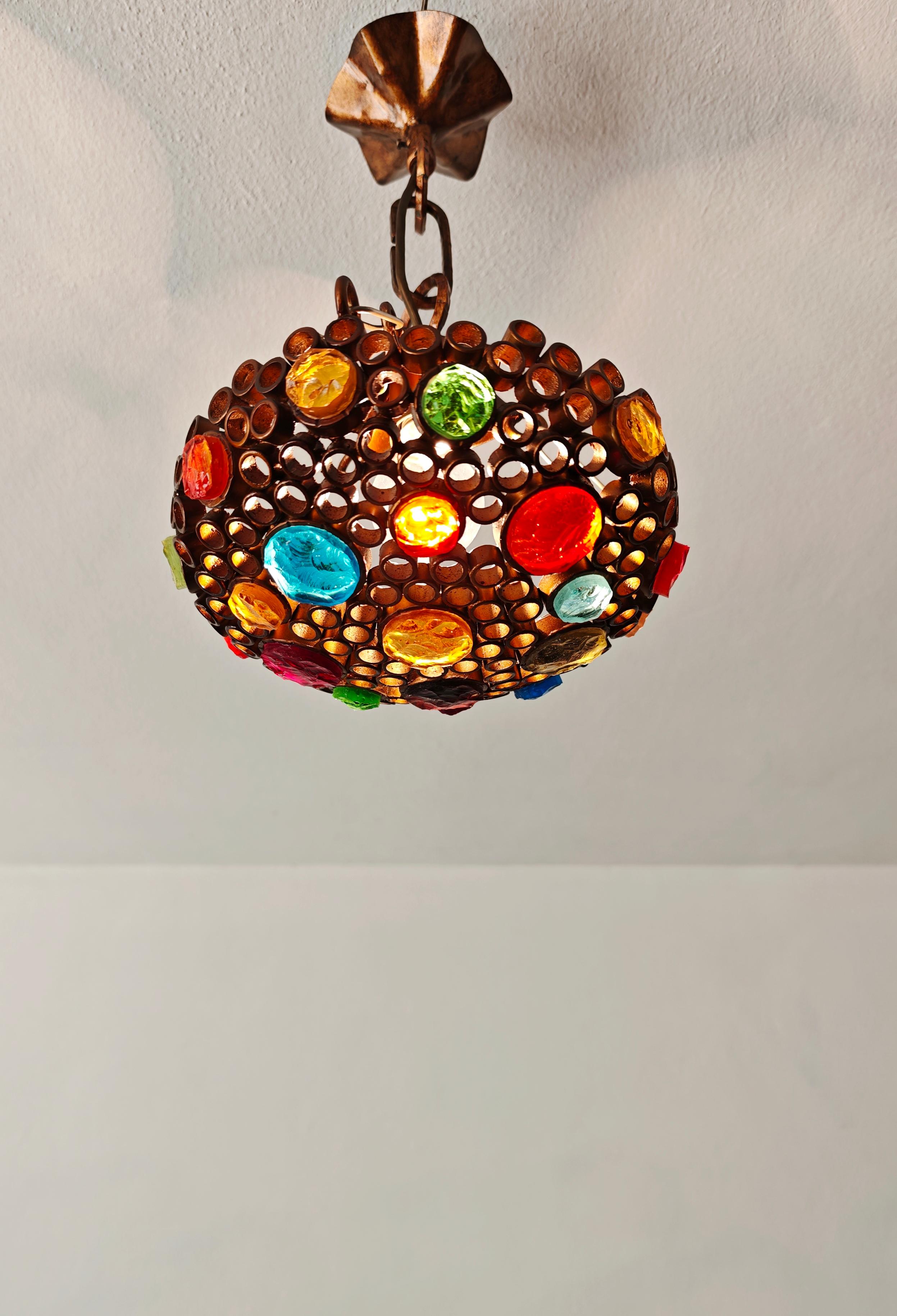 Lustre Poliarte du milieu du siècle dernier Fer et verre martelé Design/One Italie années 70 en vente 10