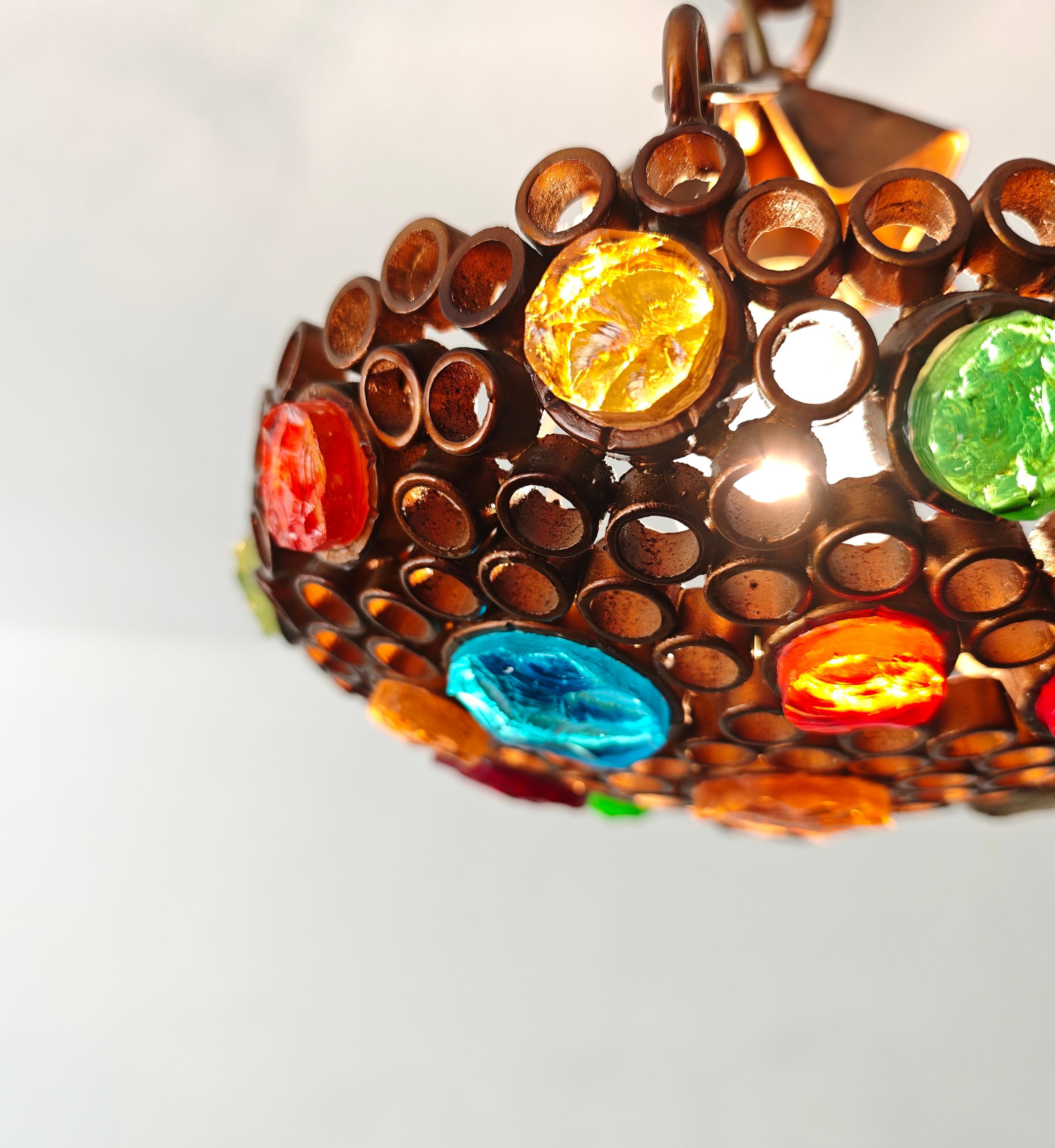 Lustre Poliarte du milieu du siècle dernier Fer et verre martelé Design/One Italie années 70 en vente 11