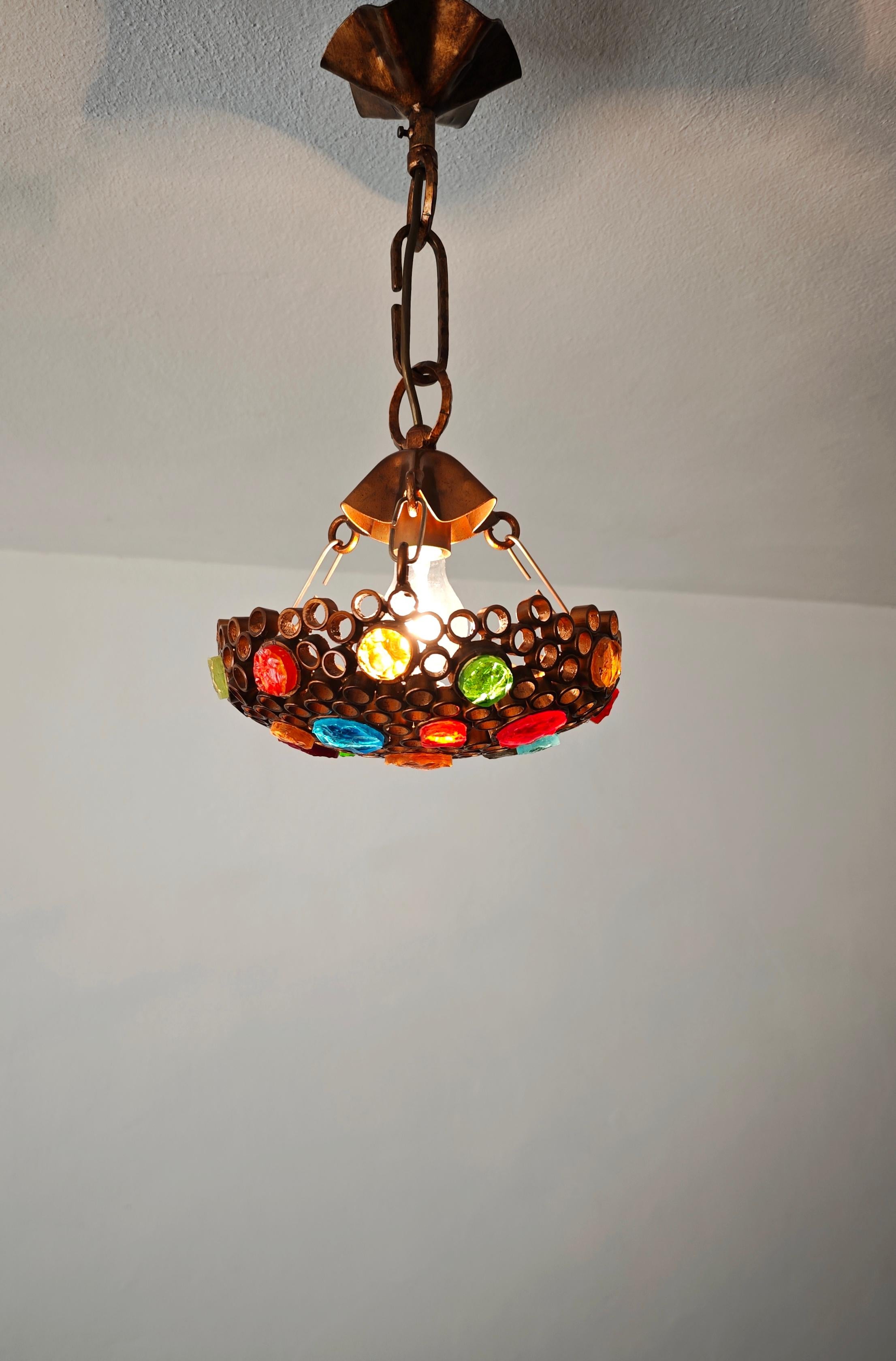 Lustre Poliarte du milieu du siècle dernier Fer et verre martelé Design/One Italie années 70 en vente 12