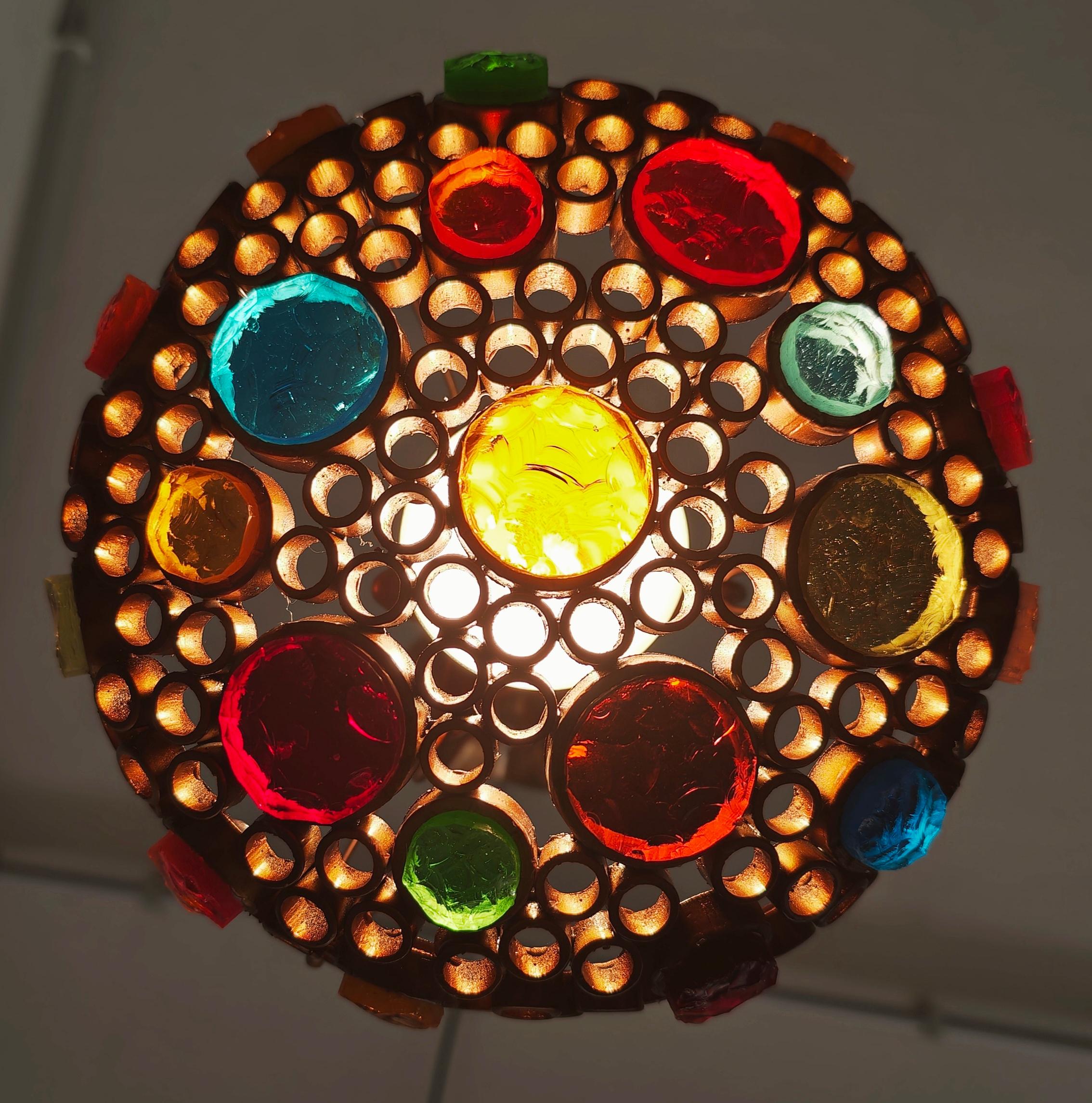 Lustre Poliarte du milieu du siècle dernier Fer et verre martelé Design/One Italie années 70 État moyen - En vente à Palermo, IT