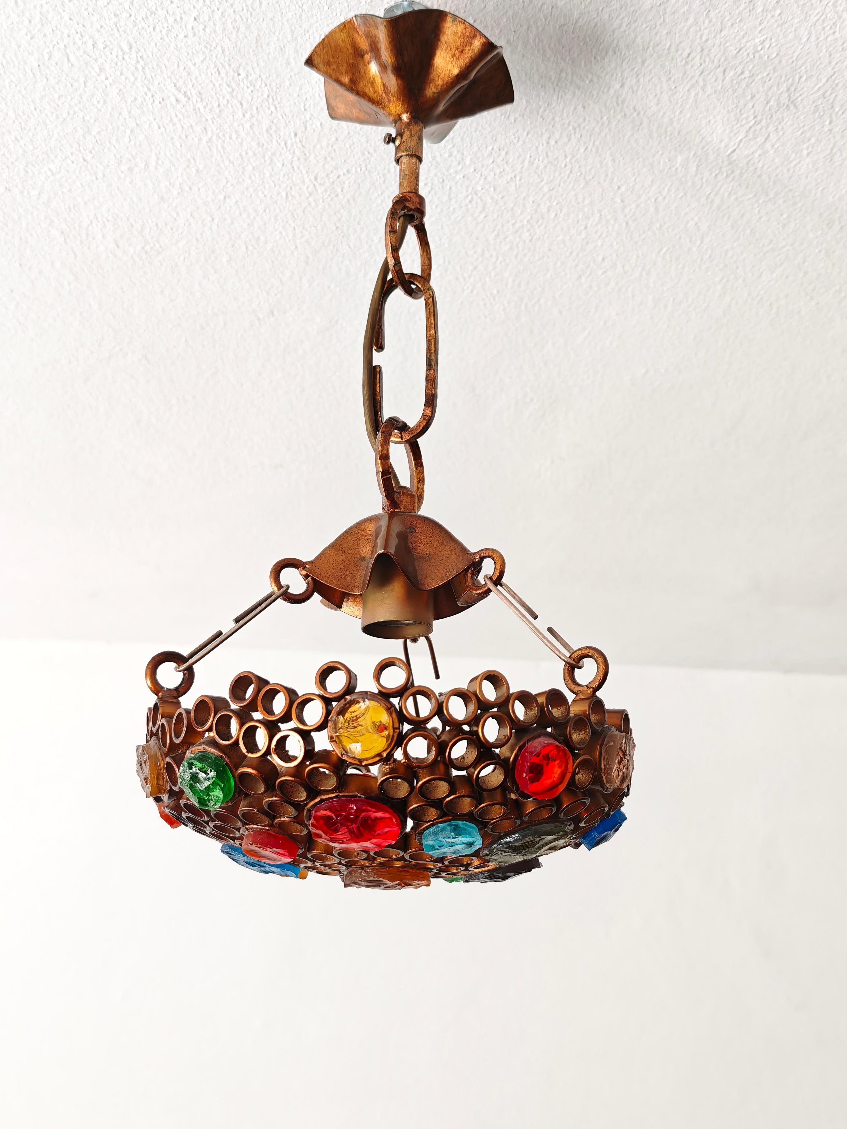 Lustre Poliarte du milieu du siècle dernier Fer et verre martelé Design/One Italie années 70 en vente 1