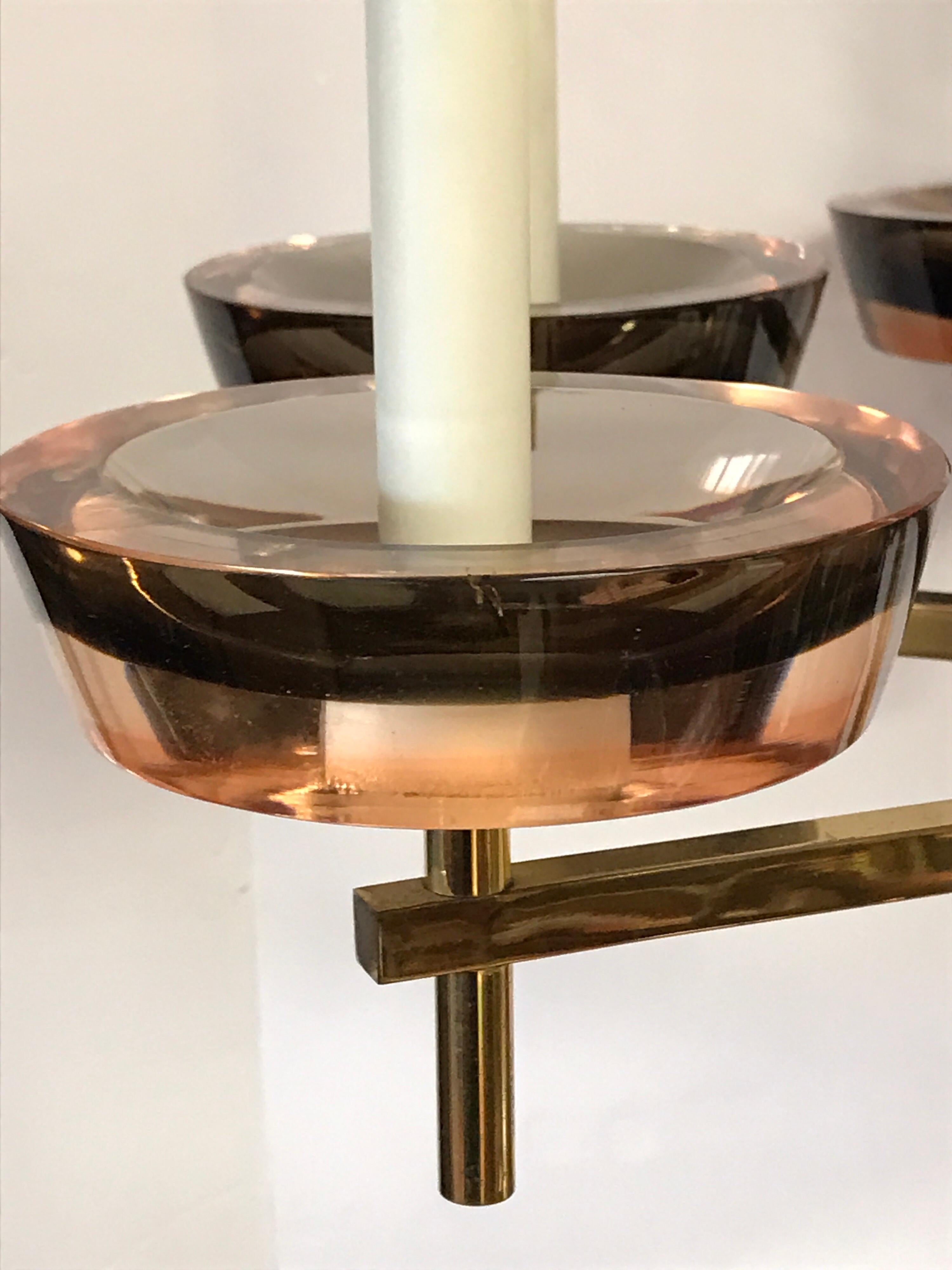 20th Century Mid-Century Modern Polished Brass and Murano Glass Chandelier Tommi Parzinger