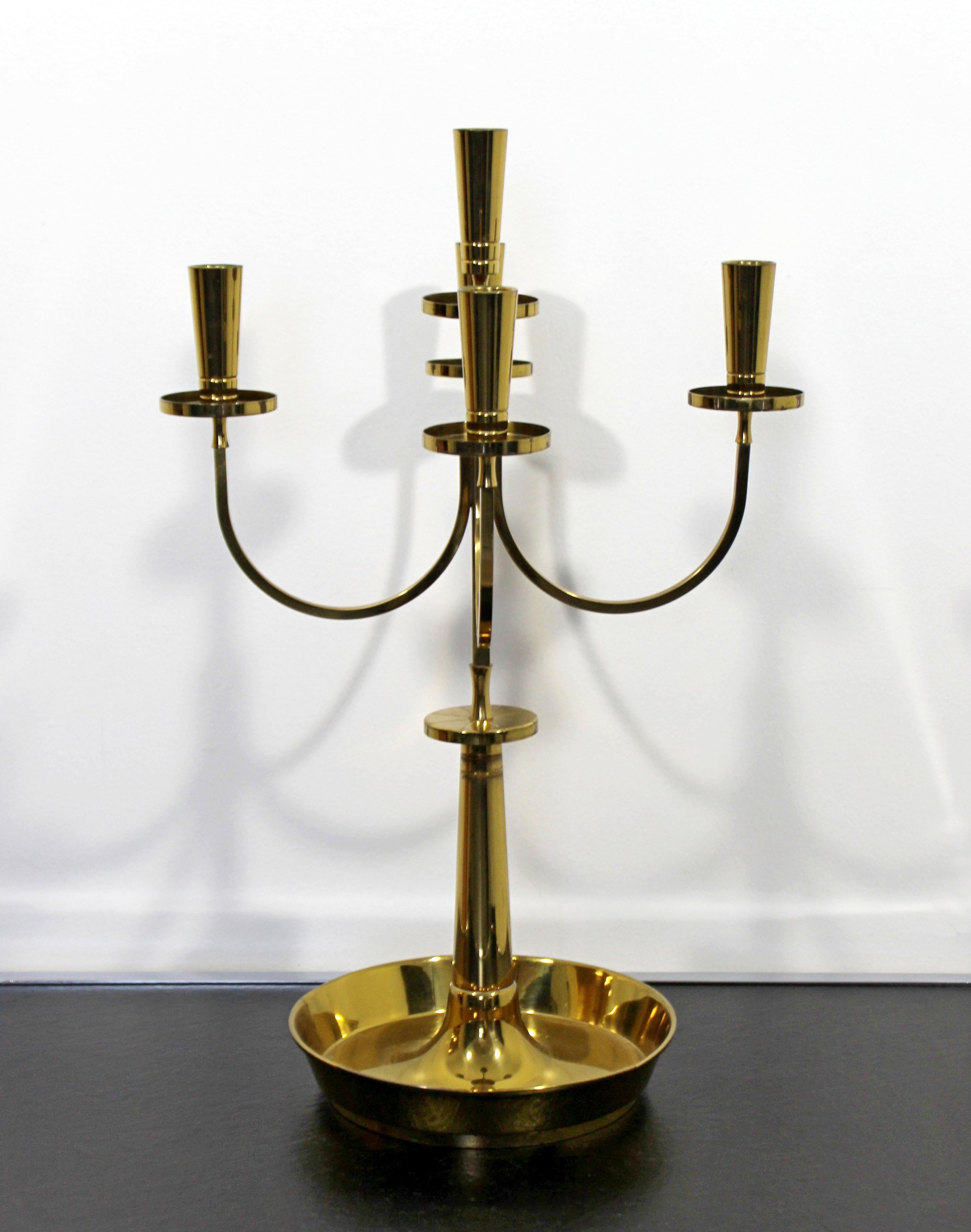 American Mid-Century Modern Polished Brass Candelabra Tommi Parzinger Dorlyn 1950s 5-Arm