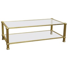 Retro Mid-Century Modern Polished Brass Rectangle Coffee Table, 1970s