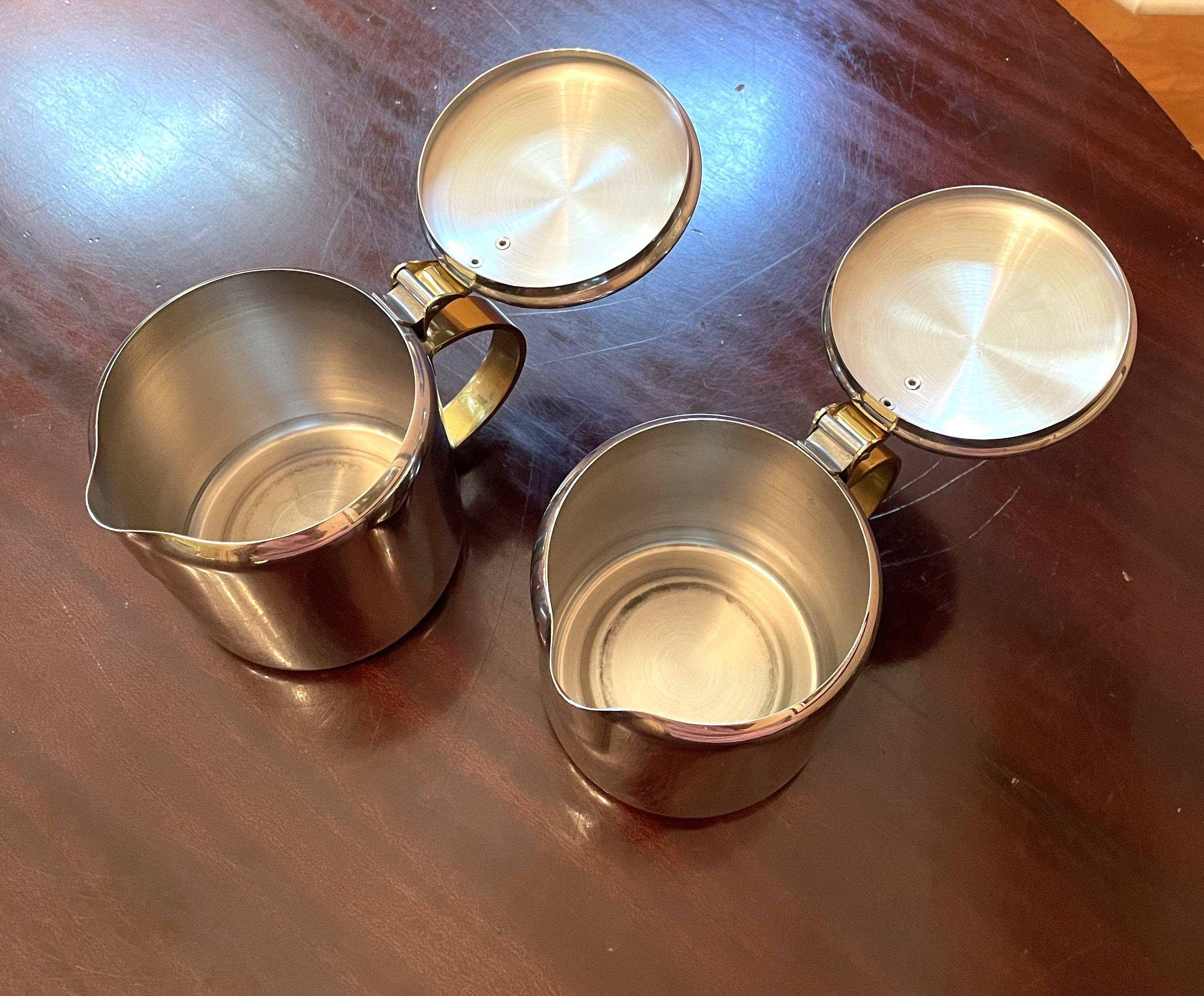 Mid-Century Modern Polished Chrome and Brass Tea or Coffee Service with Tray For Sale 5