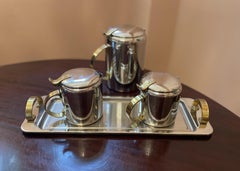 Mid-Century Modern Polished Chrome and Brass Tea or Coffee Service with Tray