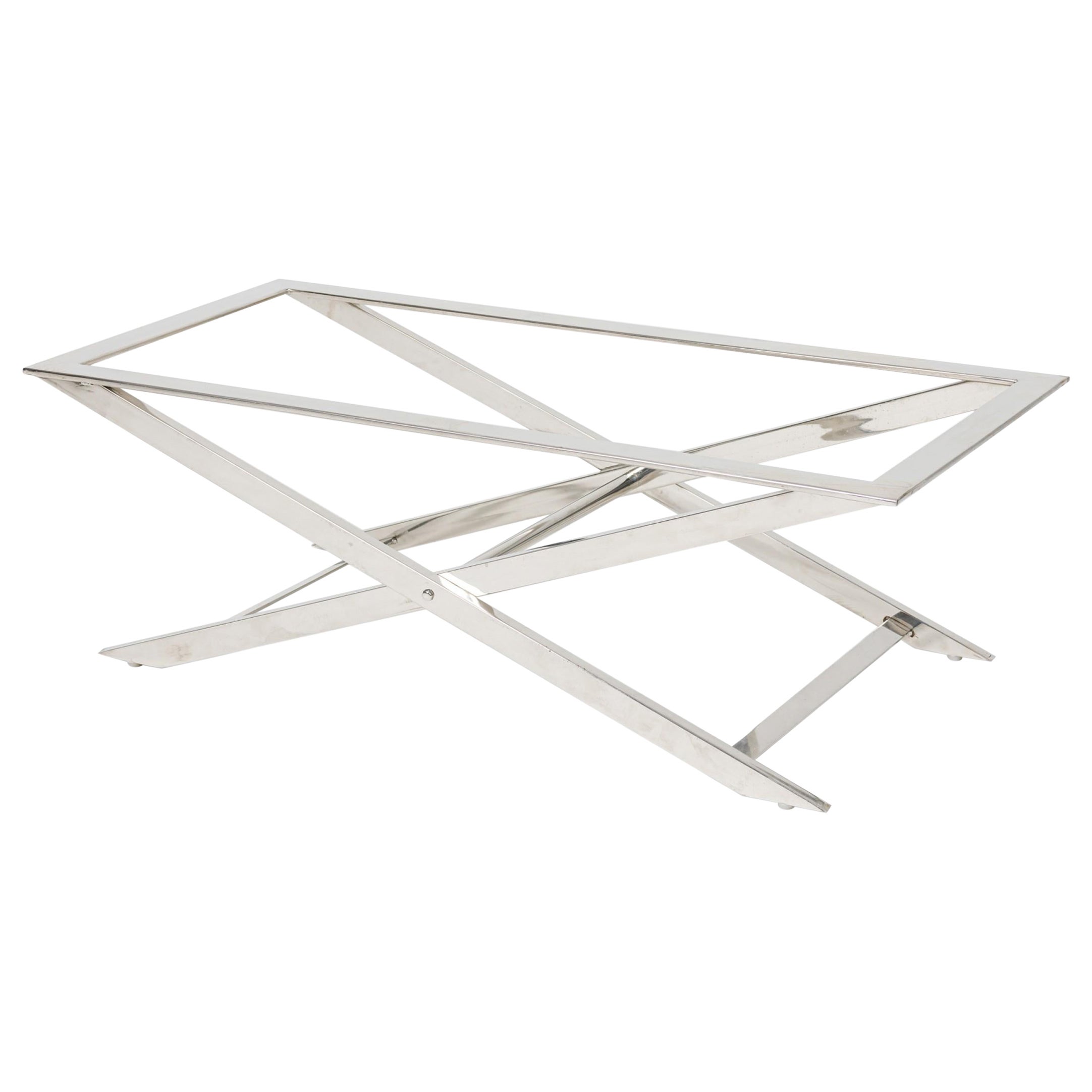 Mid-Century Modern Polished Chrome Barcelona Style Coffee Table Base For Sale