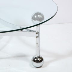 Mid-Century Modern Polished Chrome & Glass Cocktail with Spherical Detailing