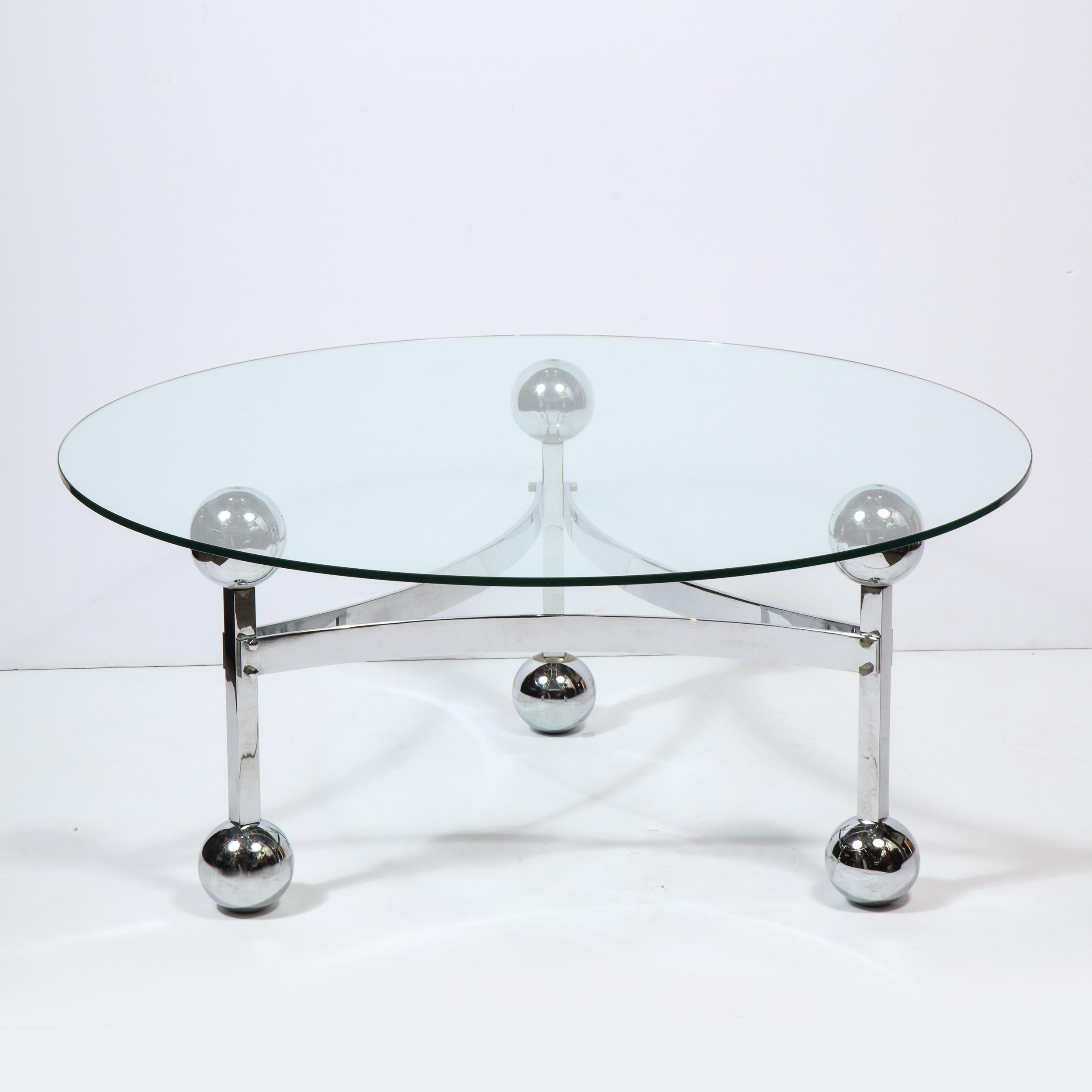 American Mid-Century Modern Polished Chrome & Glass Cocktail with Spherical Detailing For Sale