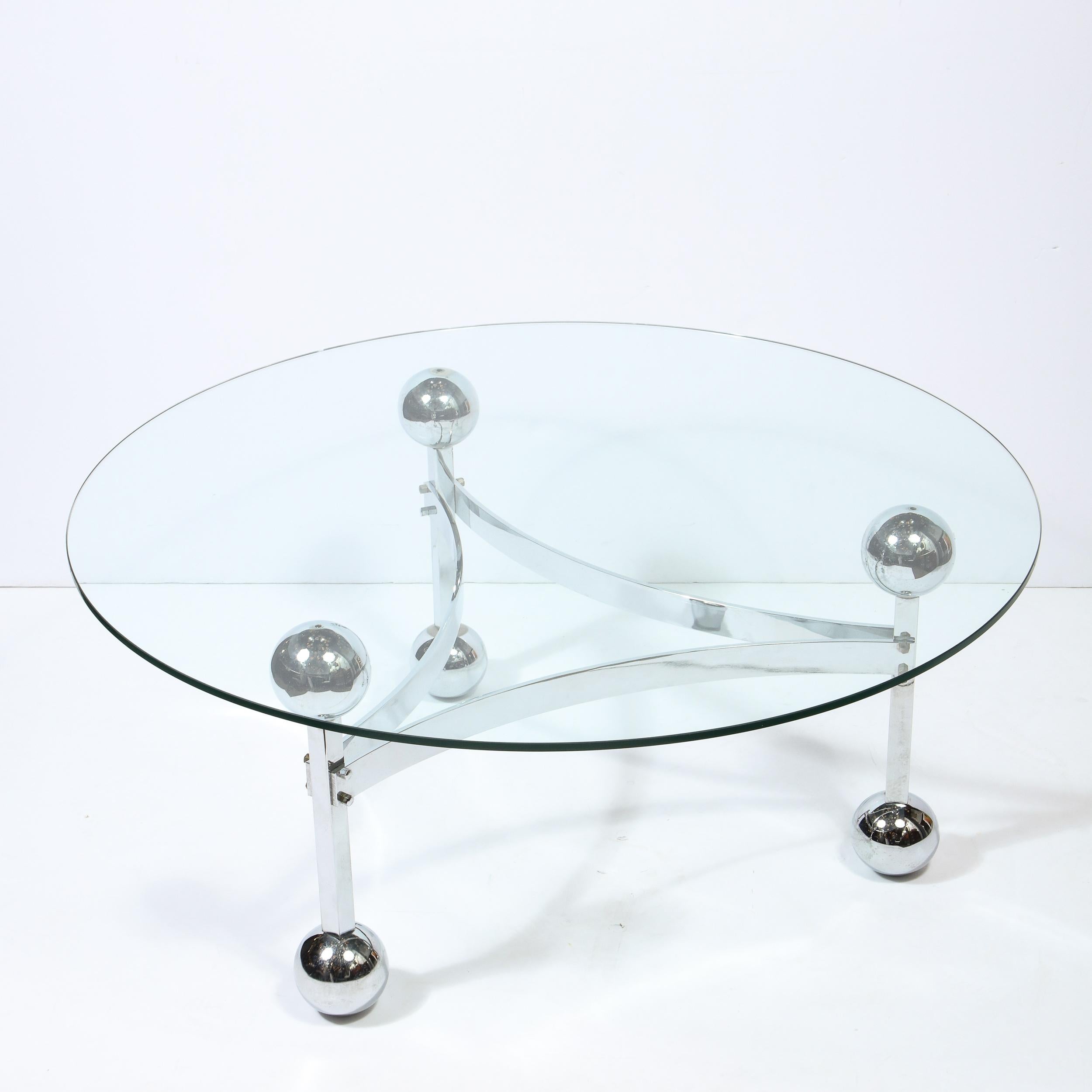 Mid-Century Modern Polished Chrome & Glass Cocktail with Spherical Detailing In Excellent Condition For Sale In New York, NY