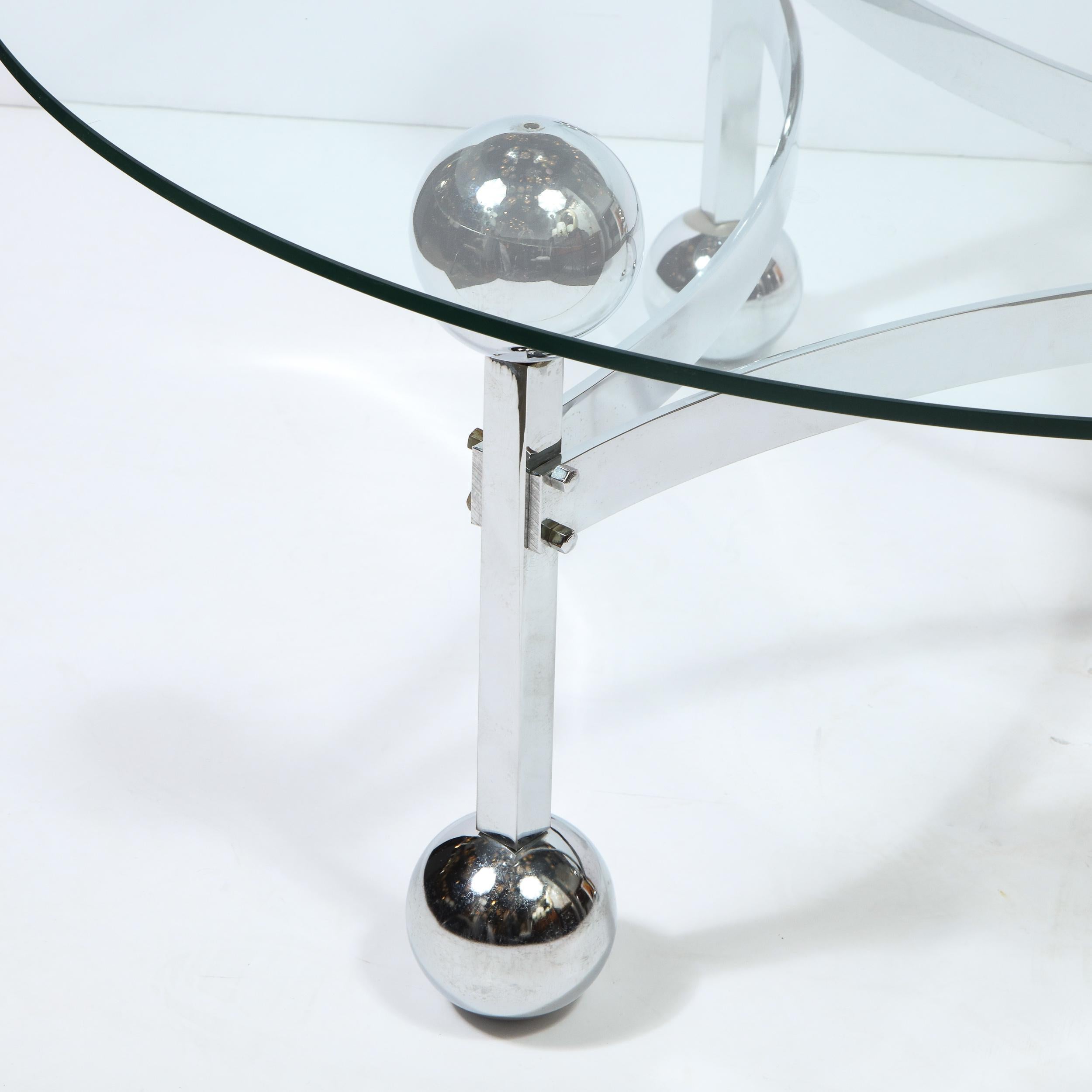 Late 20th Century Mid-Century Modern Polished Chrome & Glass Cocktail with Spherical Detailing For Sale