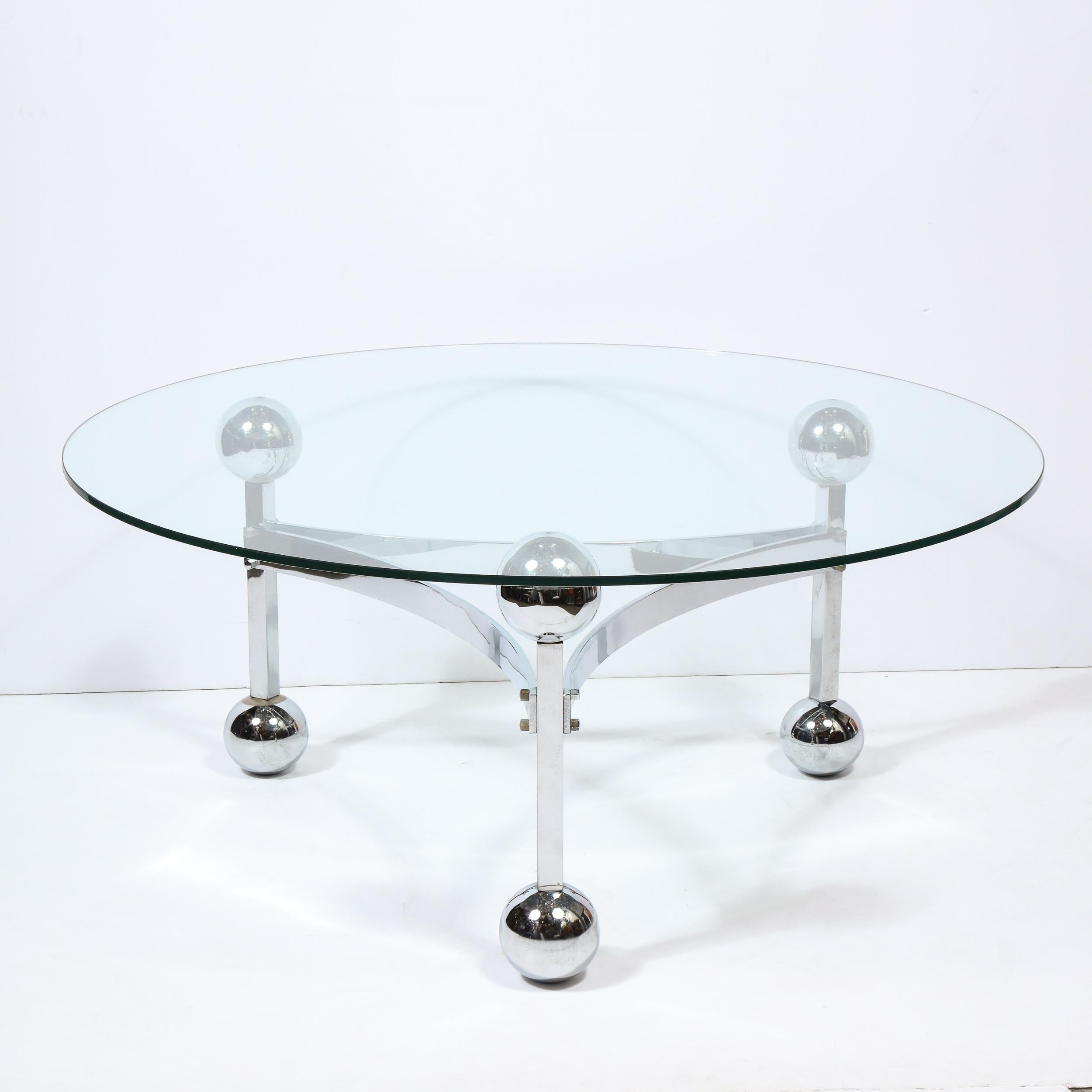 Mid-Century Modern Polished Chrome & Glass Cocktail with Spherical Detailing For Sale 1