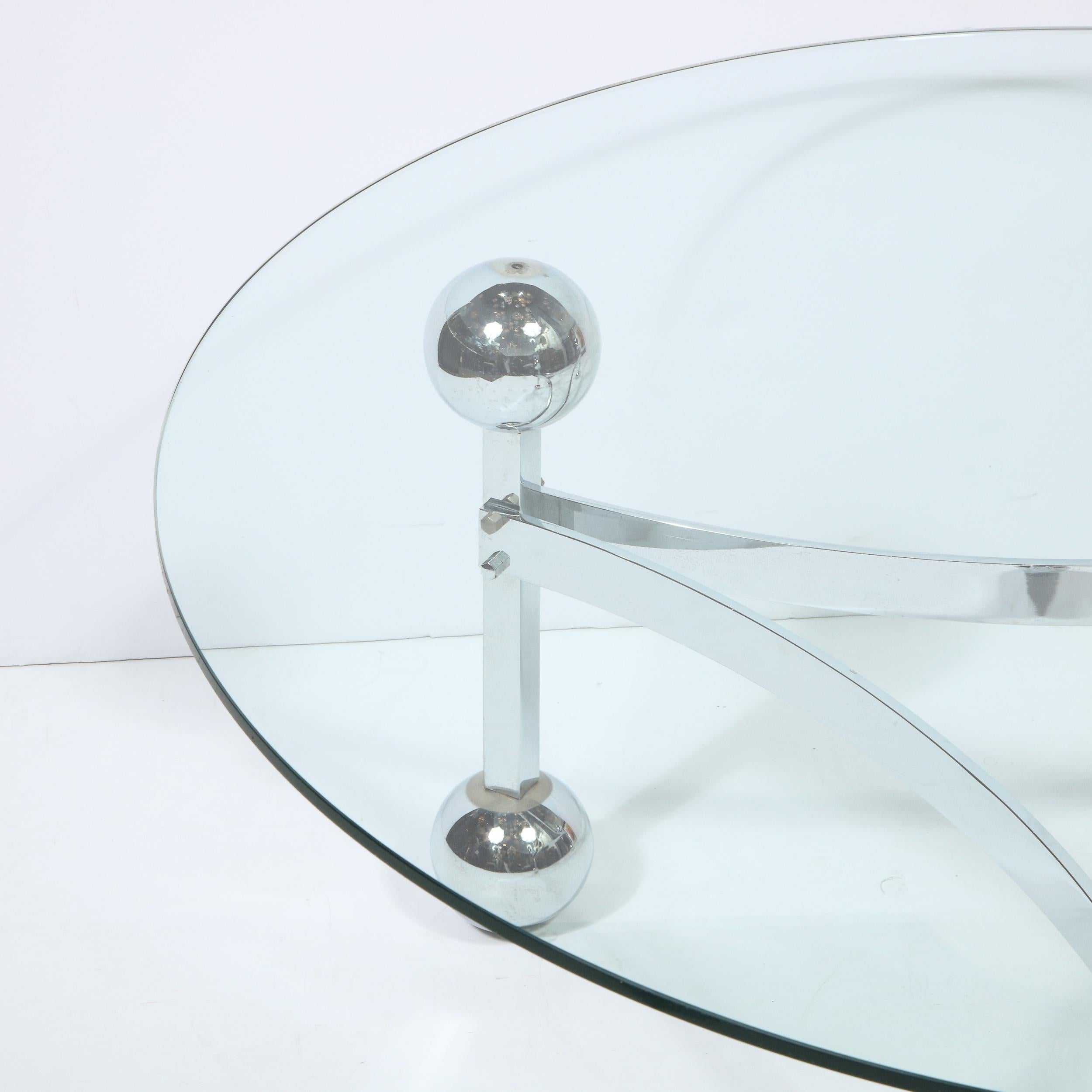 Mid-Century Modern Polished Chrome & Glass Cocktail with Spherical Detailing For Sale 2