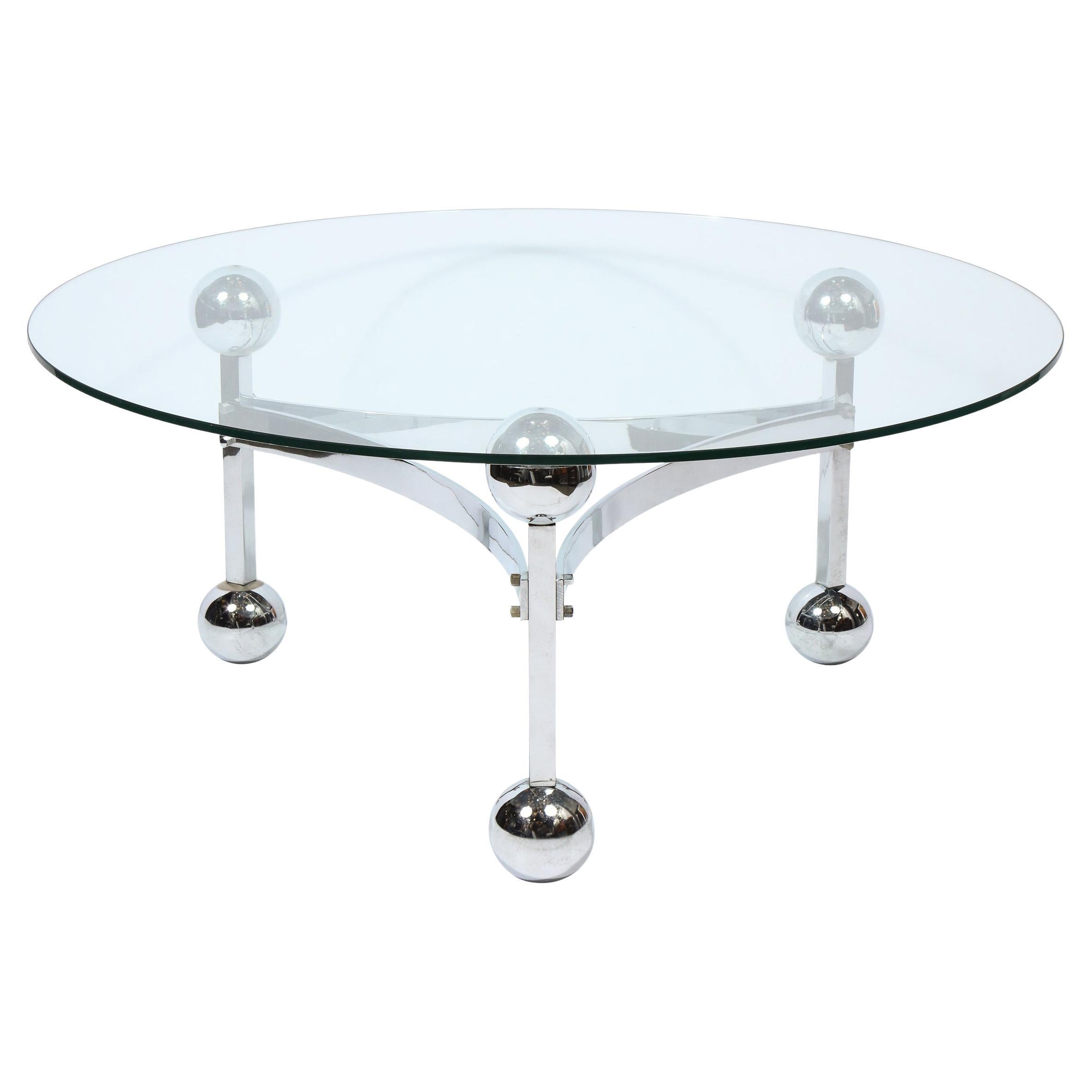 Mid-Century Modern Polished Chrome & Glass Cocktail with Spherical Detailing