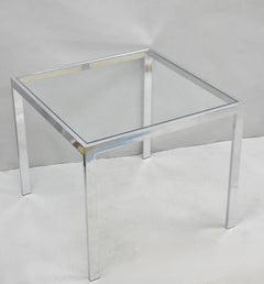 Mid Century Modern Polished Chrome Glass Top Square Occasional Side End Table