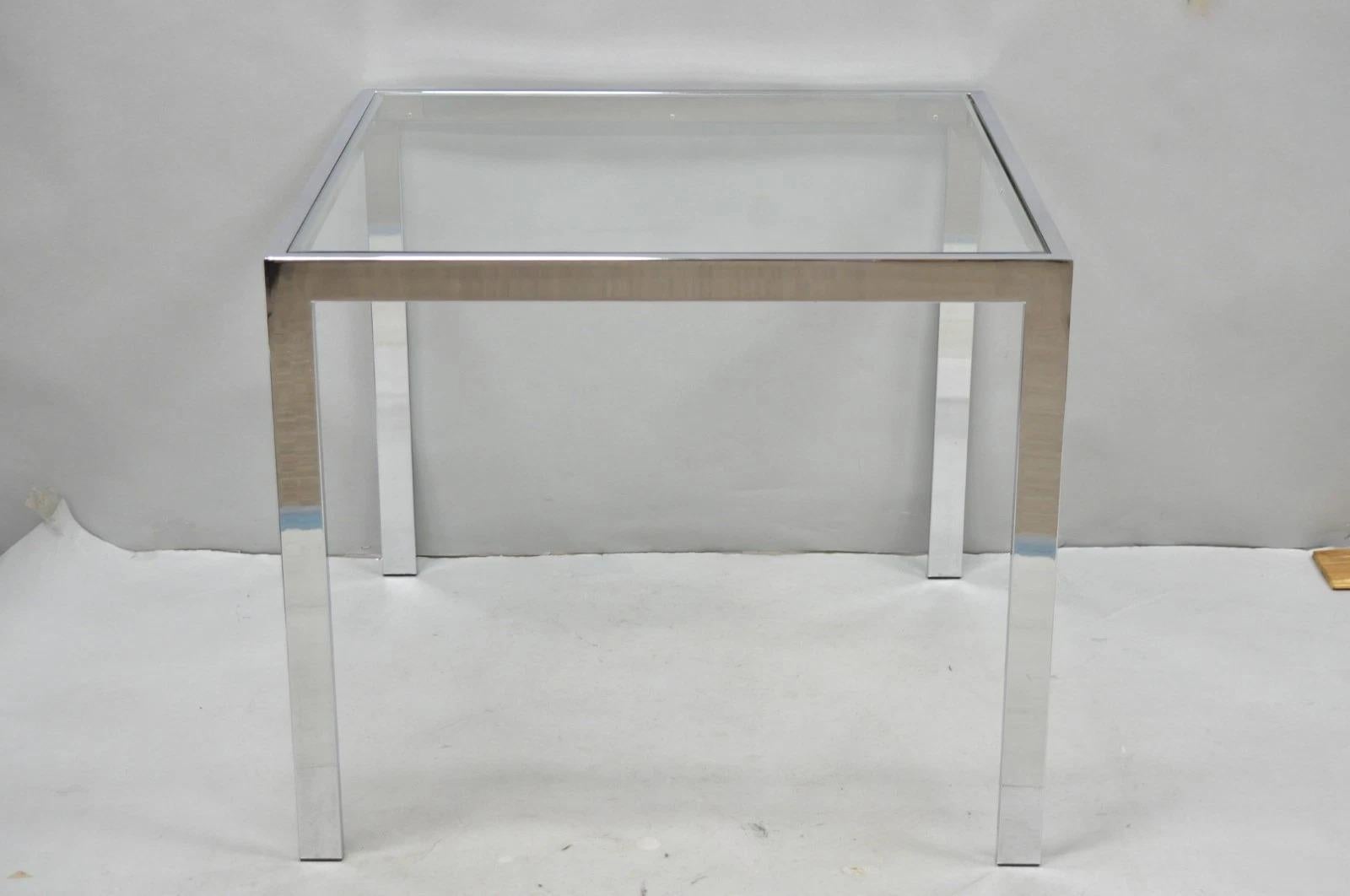 Mid Century Modern Polished Chrome Glass Top Square Occasional Side End Table en vente 1