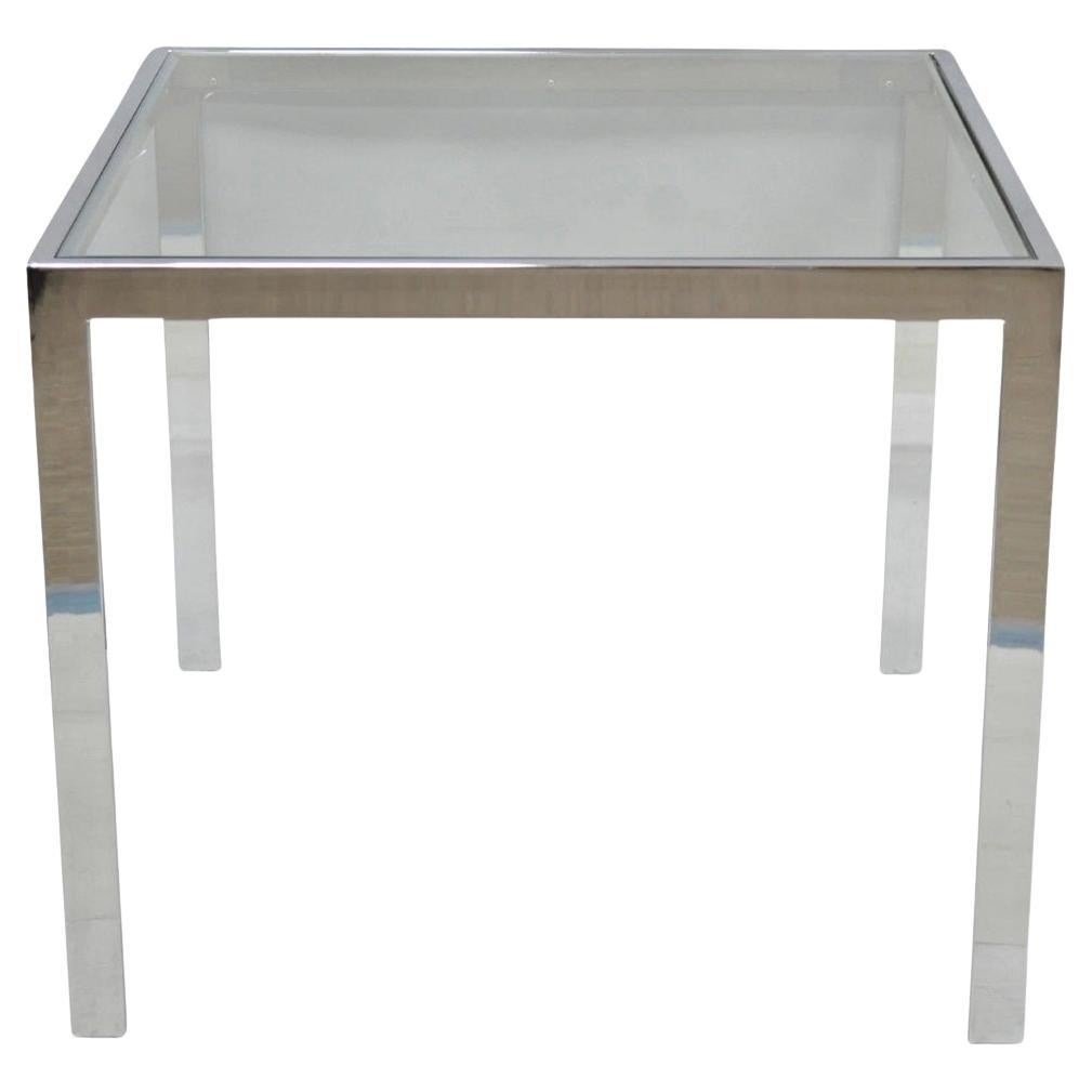 Mid Century Modern Polished Chrome Glass Top Square Occasional Side End Table