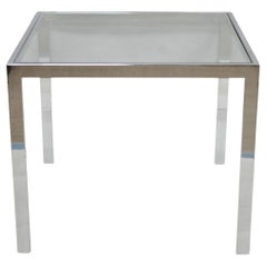 Mid Century Modern Polished Chrome Glass Top Square Occasional Side End Table