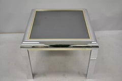 Mid Century Modern Polished Chrome Milo Baughman Style Glass Top Side Table
