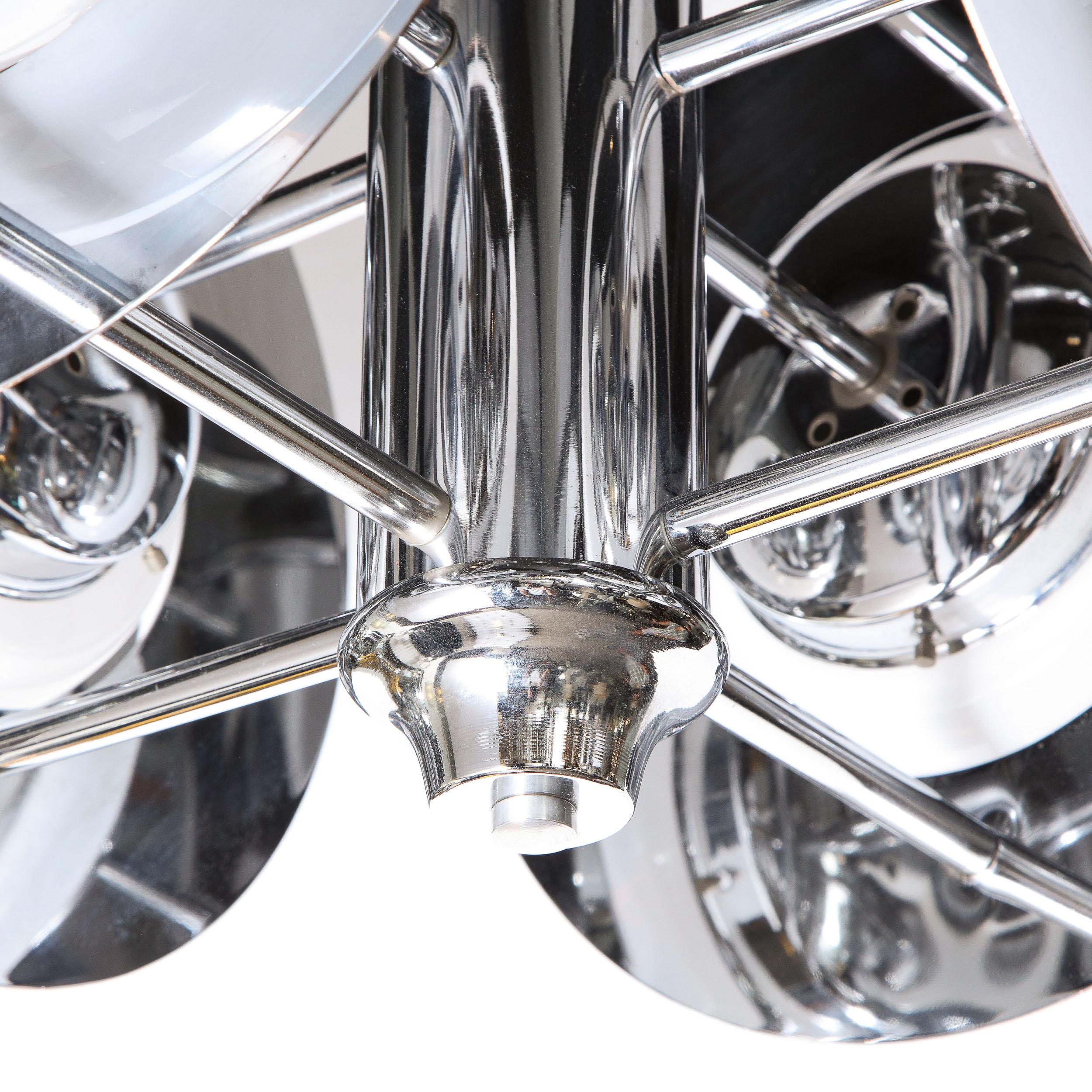 Mid-Century Modern Polished Chrome & Murano Ombre Glass Occulus 4-Arm Chandelier For Sale 5