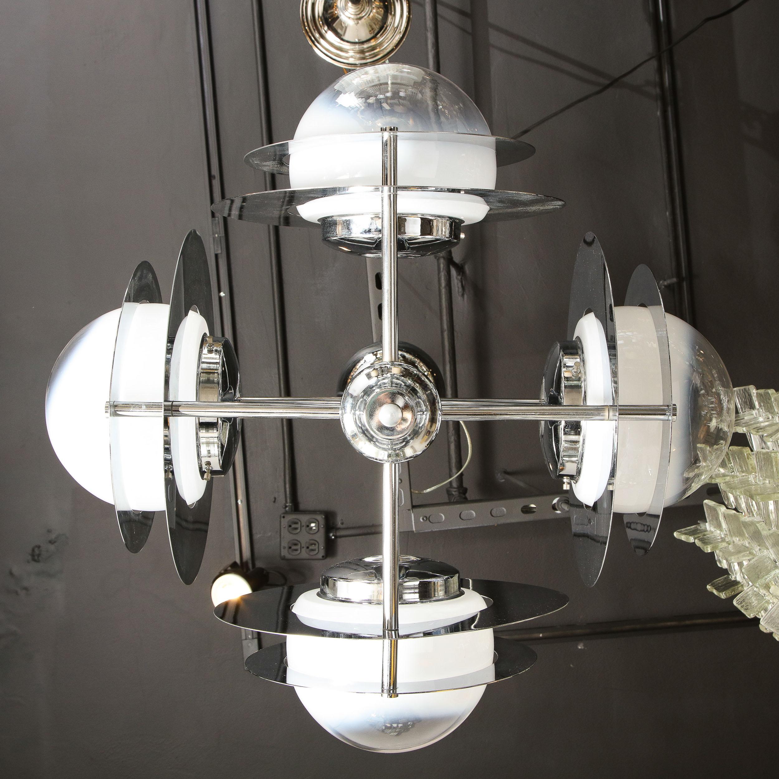 Lampadario a 4 bracci Occulus in cromo lucido e vetro Ombre di Murano, stile Mid-Century Modern in vendita 5