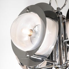 Mid-Century Modern Polished Chrome & Murano Ombre Glass Occulus 4-Arm Chandelier