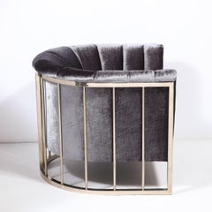 Mid-Century Modern Polished Chrome Rail Back Lounge/ Arm Chair