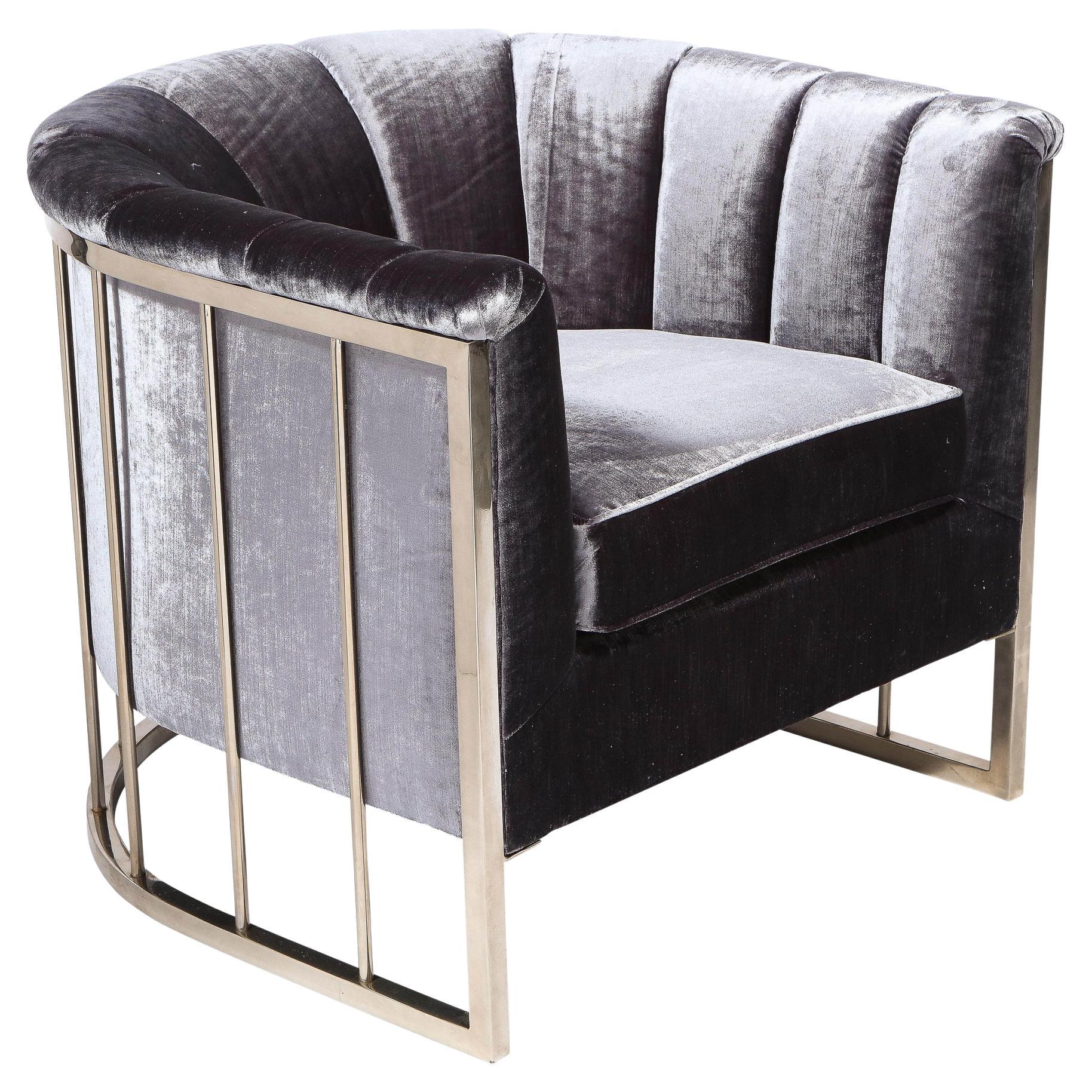 Mid-Century Modern Polished Chrome Rail Back Lounge/ Arm Chair 