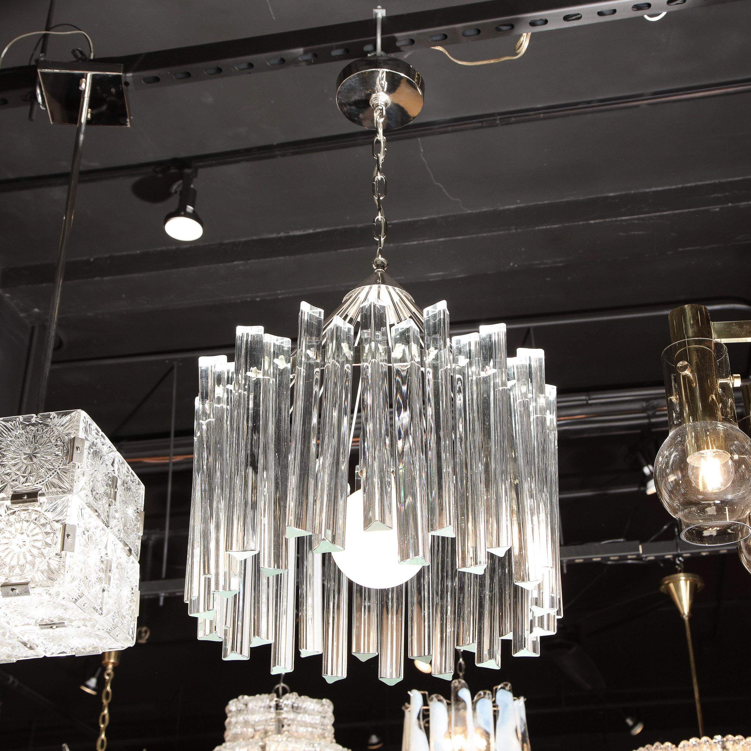 Mid-Century Modern Polished Chrome & Translucent Murano Glass Triedre Chandelier For Sale 5
