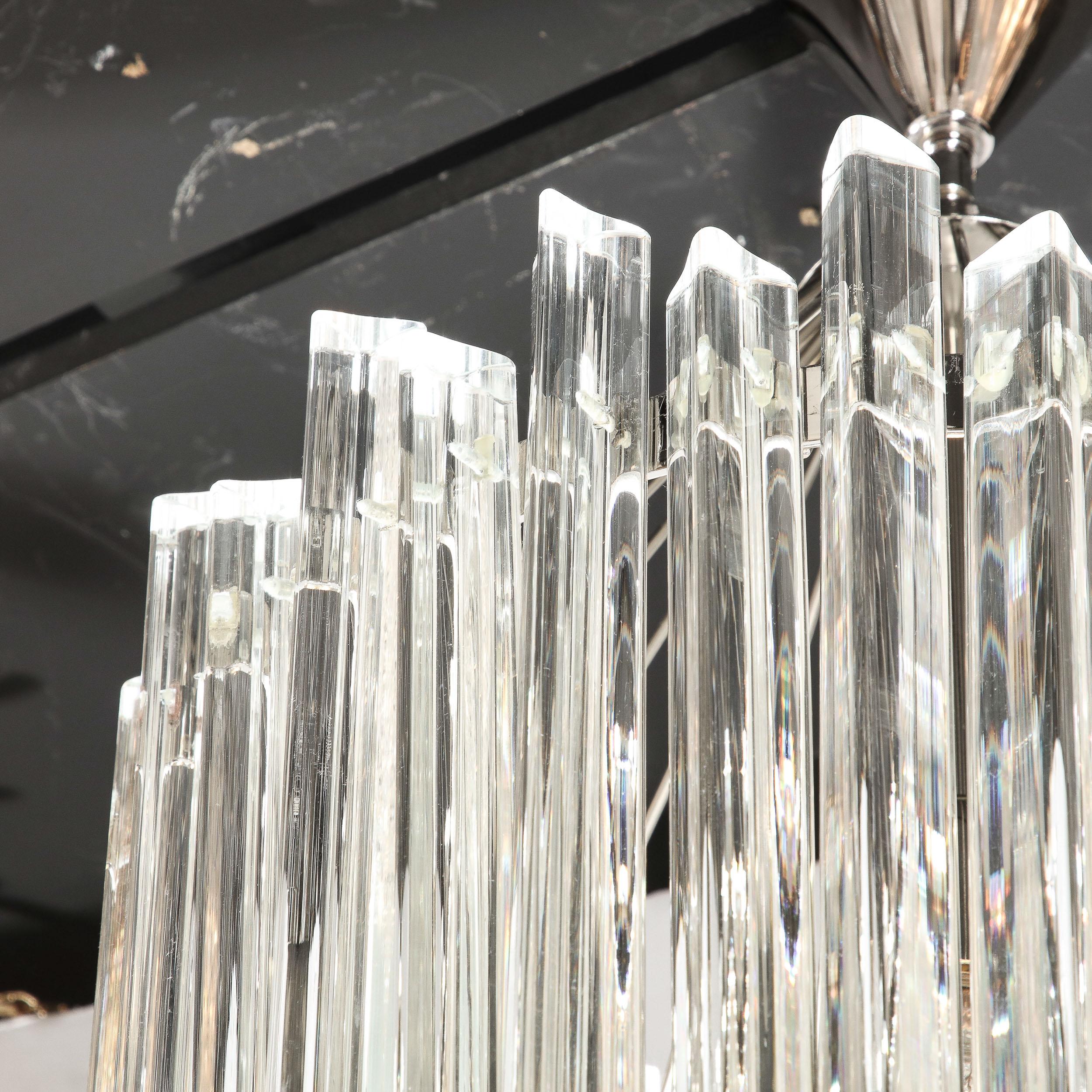 Mid Century Modern Polished Chrome & Translucent Murano Glass Triedre Chandelier For Sale 4