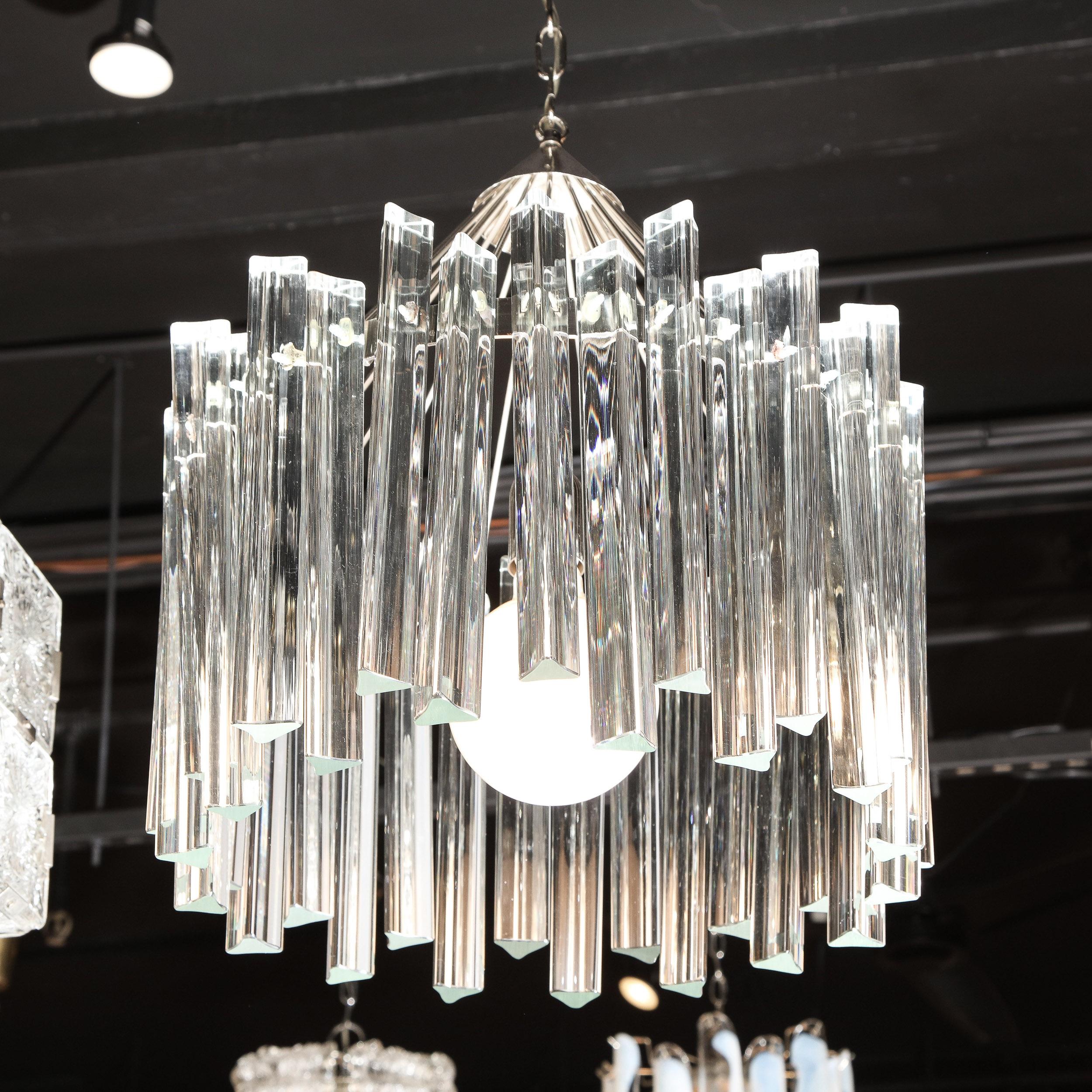 Mid-Century Modern Polished Chrome & Translucent Murano Glass Triedre Chandelier For Sale 6