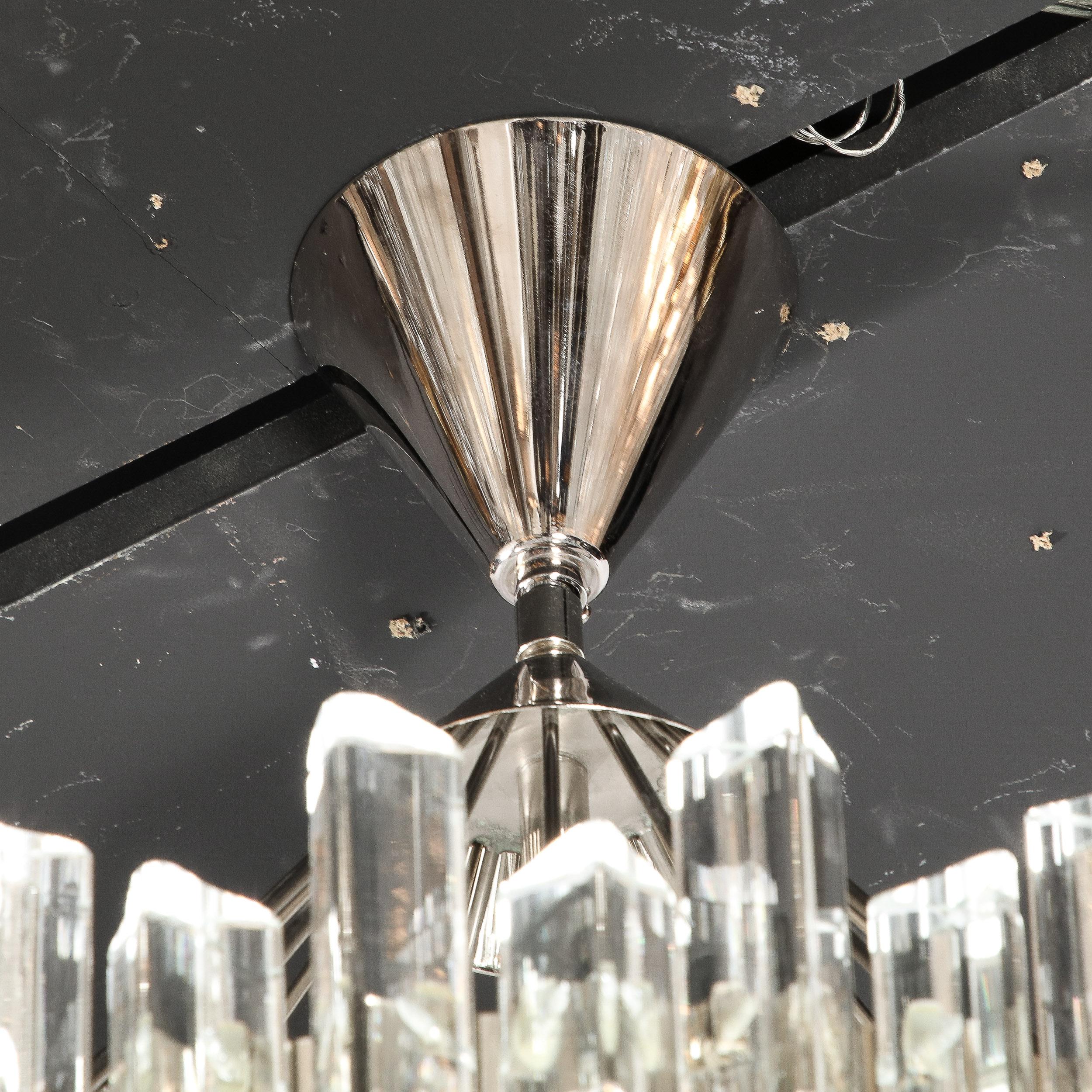 Mid Century Modern Polished Chrome & Translucent Murano Glass Triedre Chandelier For Sale 5