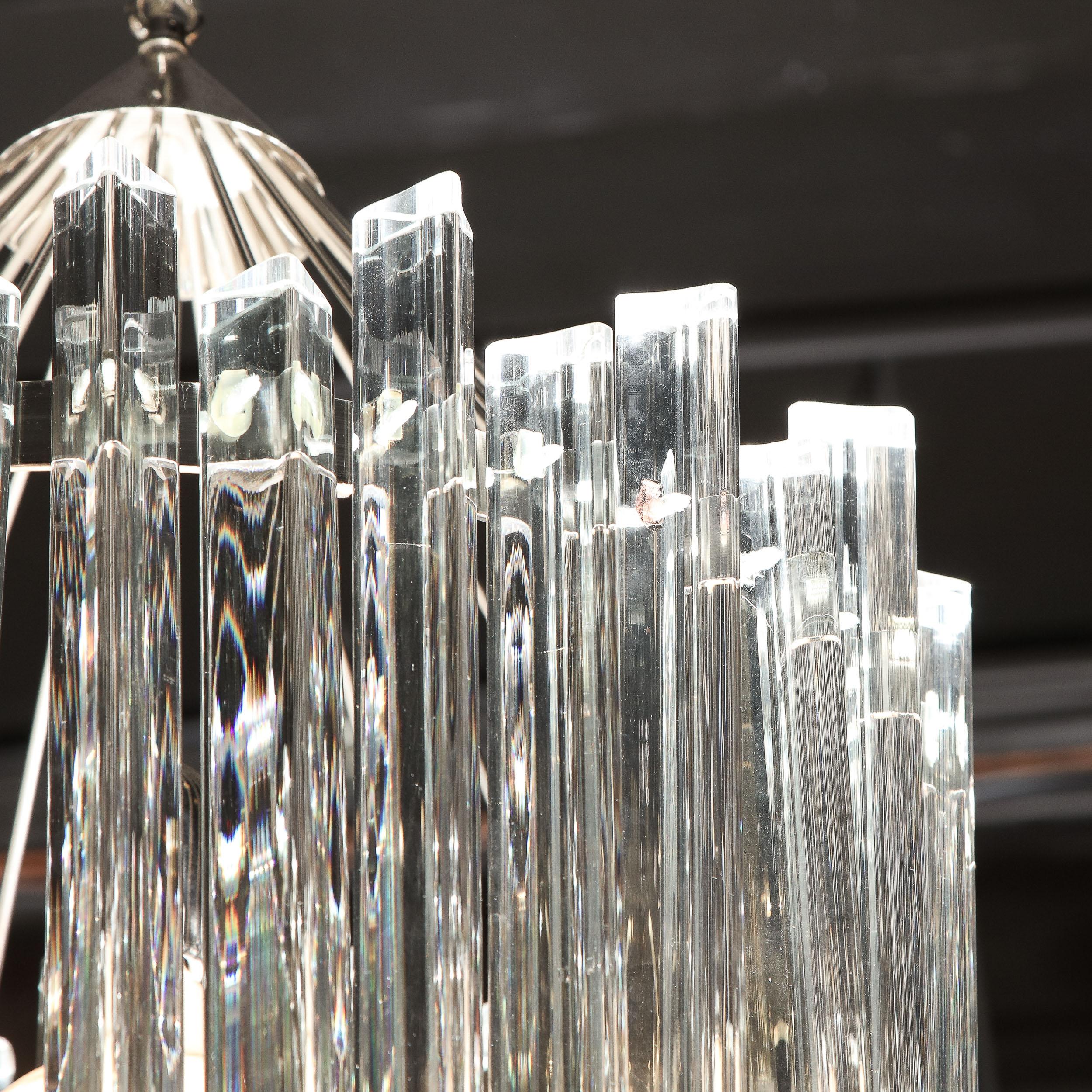Mid-Century Modern Polished Chrome & Translucent Murano Glass Triedre Chandelier For Sale 7