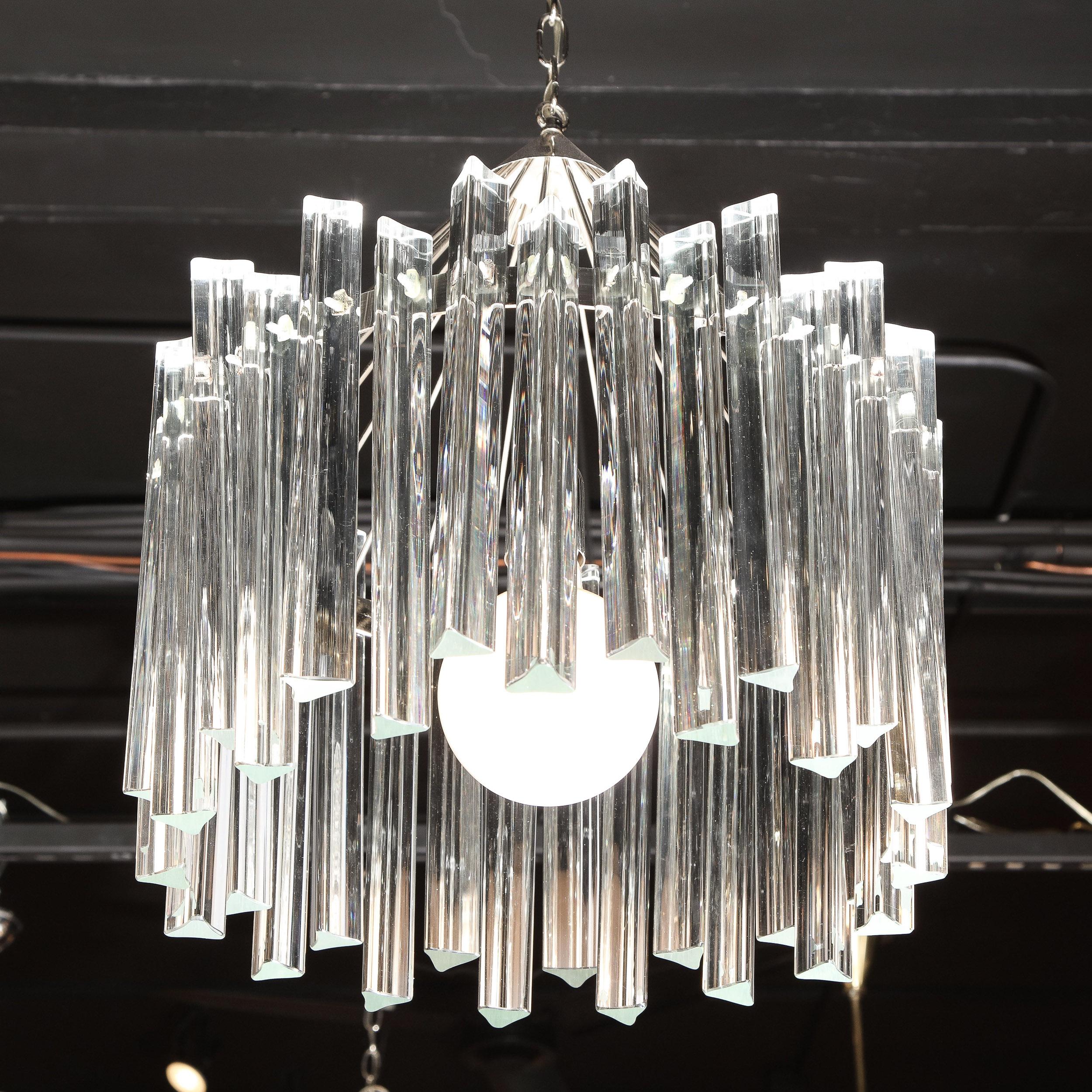 Mid-Century Modern Polished Chrome & Translucent Murano Glass Triedre Chandelier For Sale 8