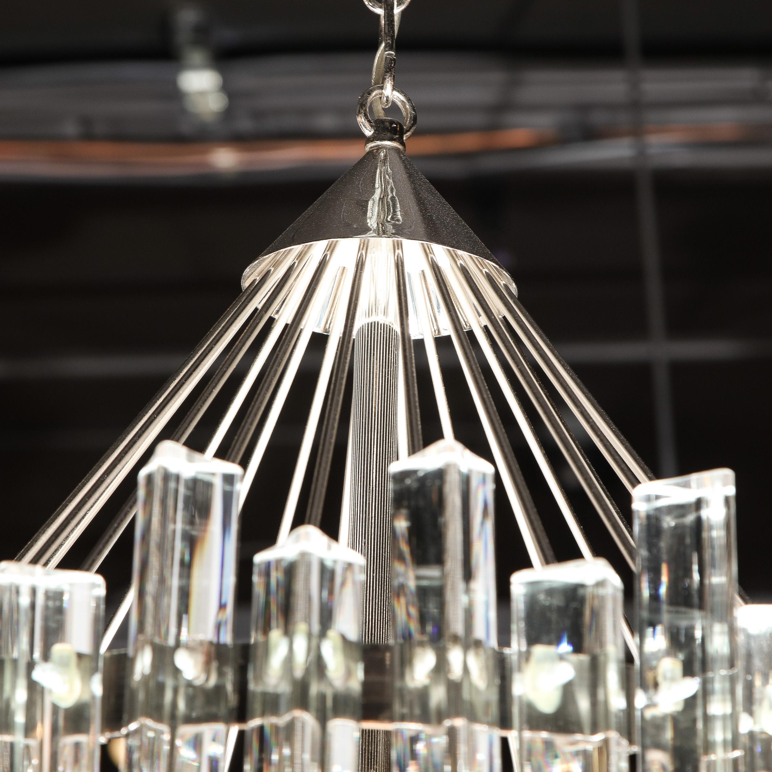 Mid-Century Modern Polished Chrome & Translucent Murano Glass Triedre Chandelier For Sale 9