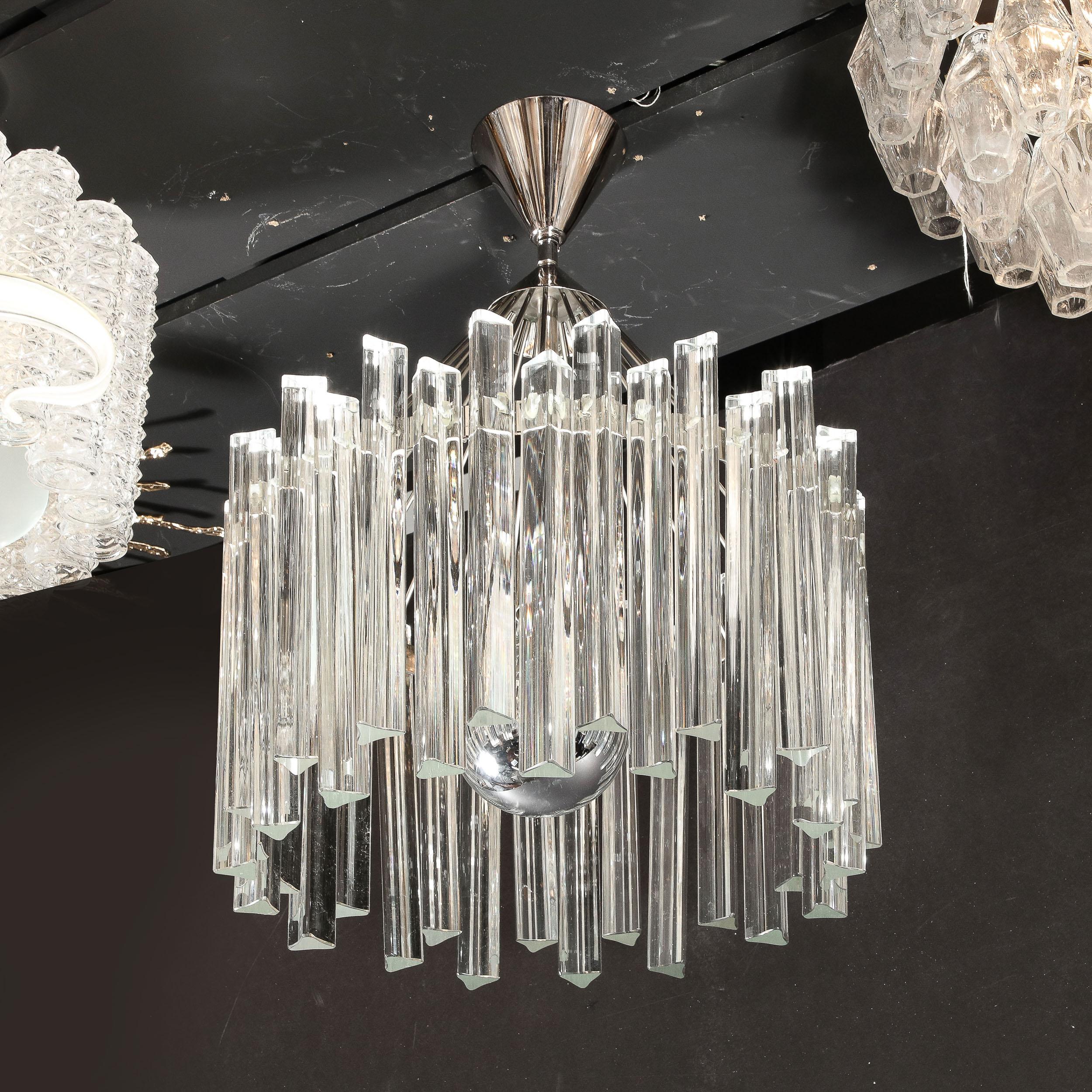 Mid Century Modern Polished Chrome & Translucent Murano Glass Triedre Chandelier For Sale 9